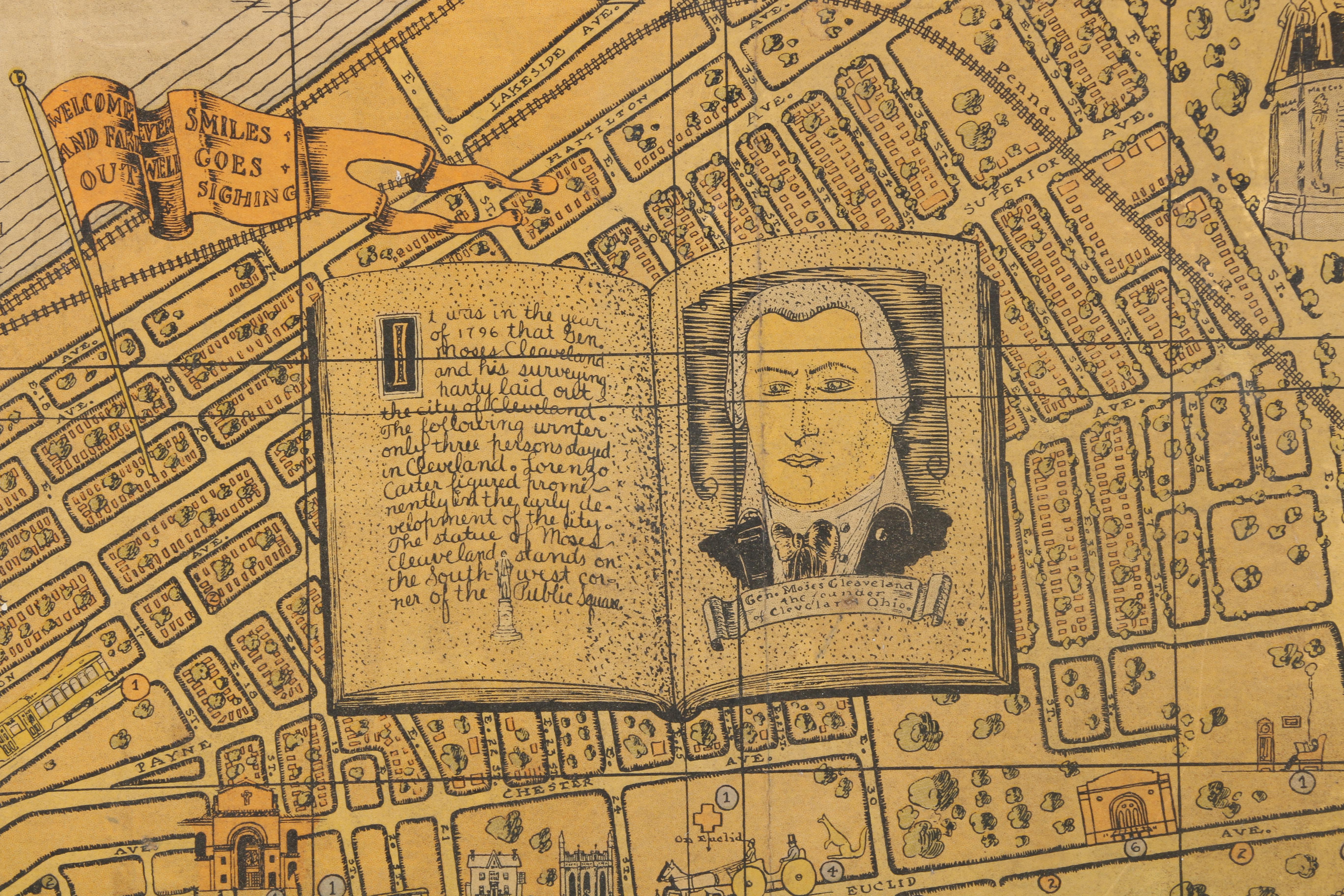 Arthur B. Suchy 1928 Lithograph Map "The Heart of Cleveland, Ohio, Forest City"