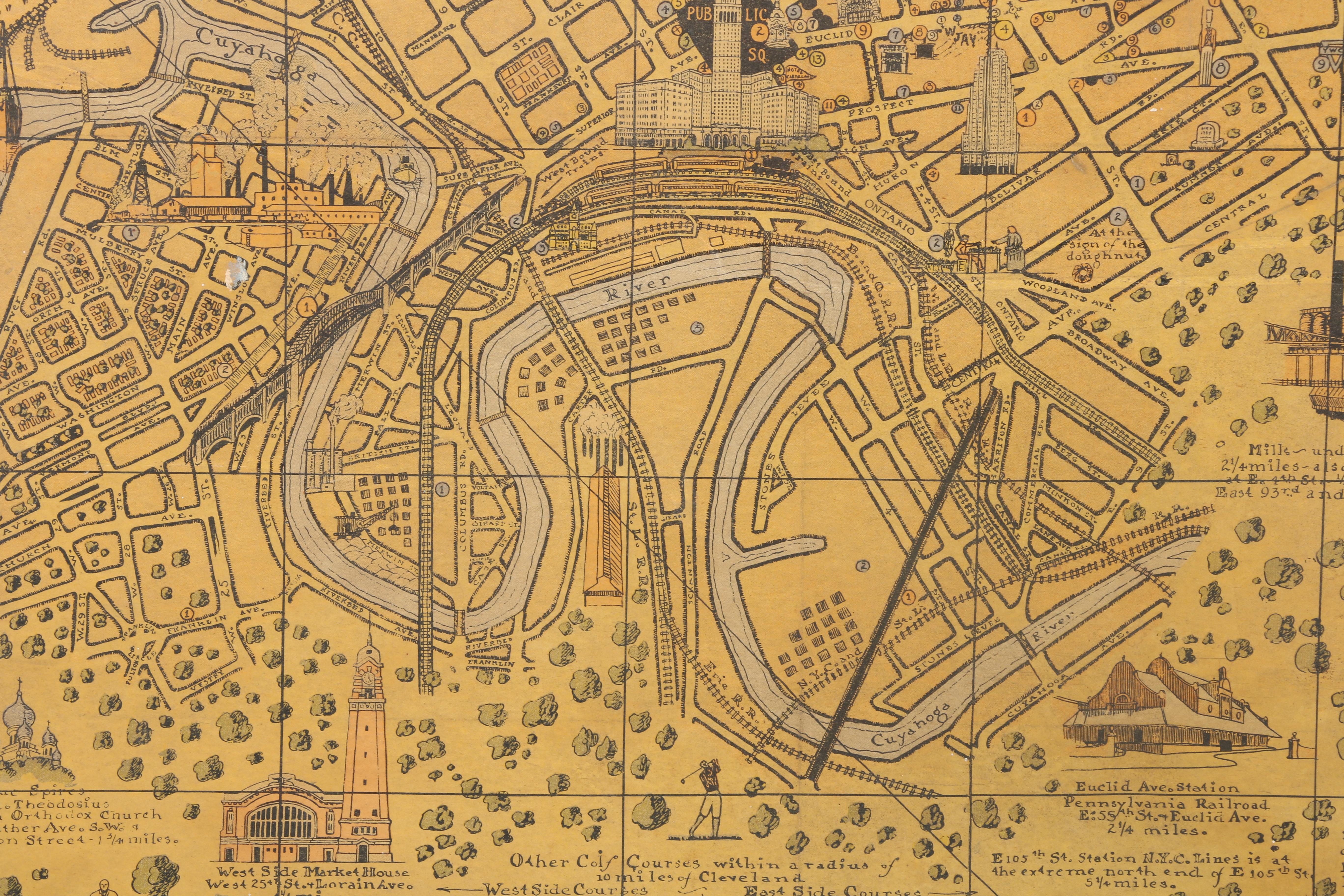 Arthur B. Suchy 1928 Lithograph Map "The Heart of Cleveland, Ohio, Forest City"