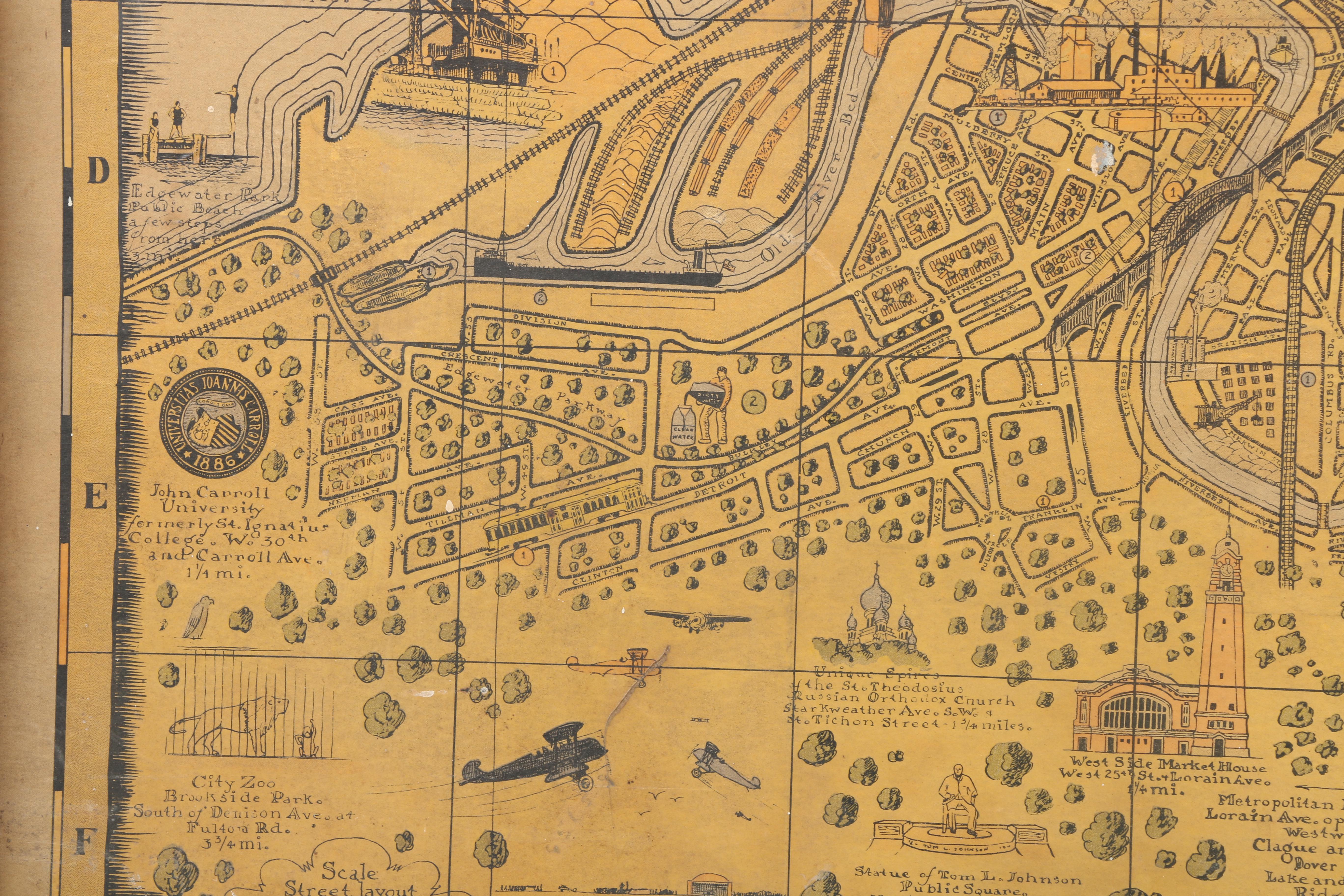 Arthur B. Suchy 1928 Lithograph Map "The Heart of Cleveland, Ohio, Forest City"