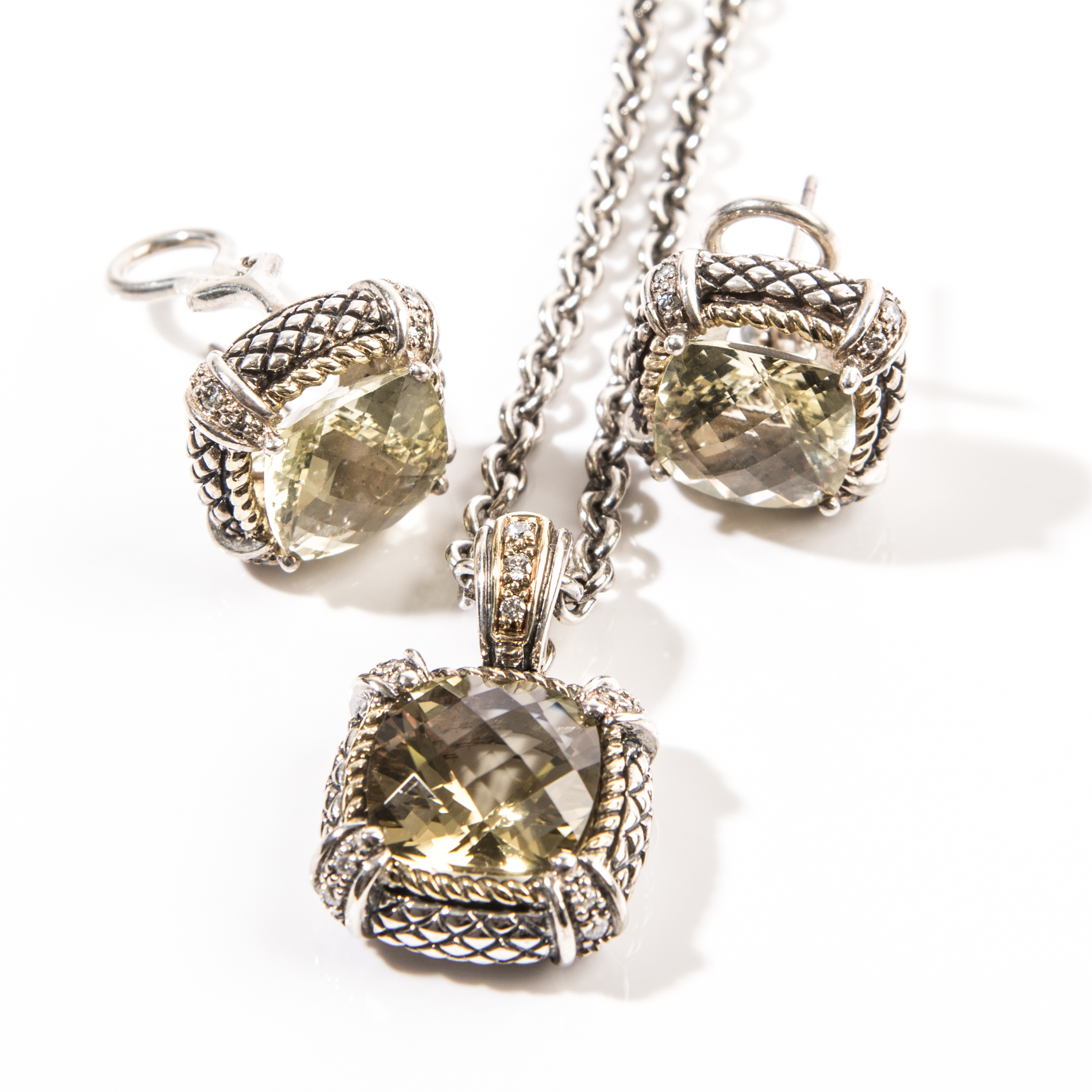 Andrea Candela Lemon Quartz and Diamond Necklace and Earring Set