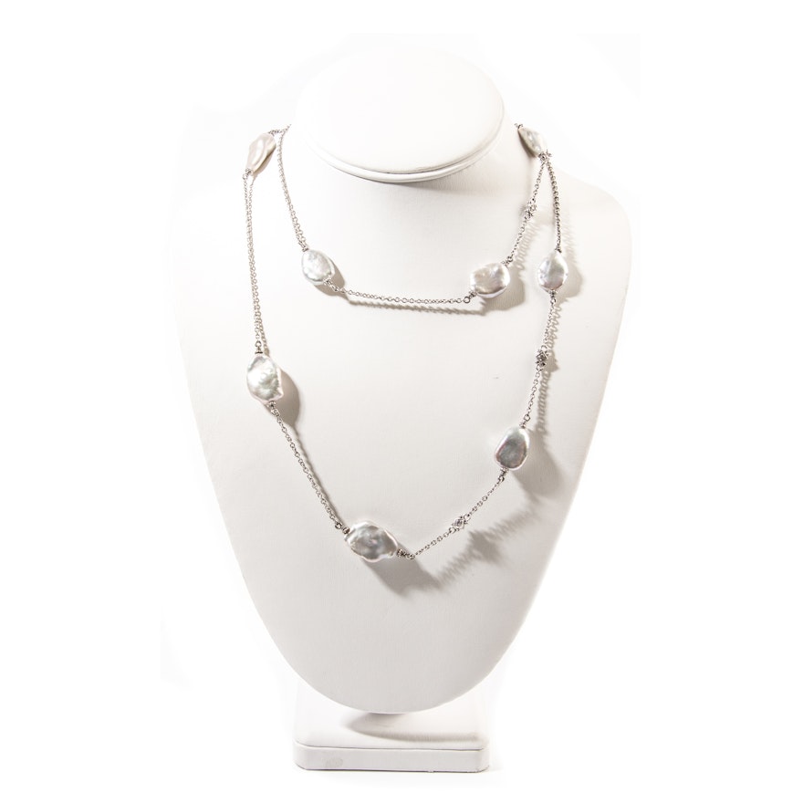 Judith Ripka Sterling Silver Freshwater Pearl and White Sapphire Necklace