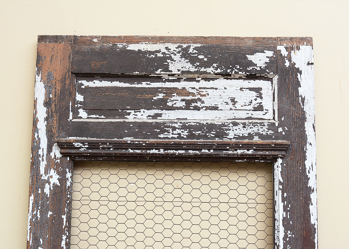 Antique Wood Door Frame with Lace Curtains