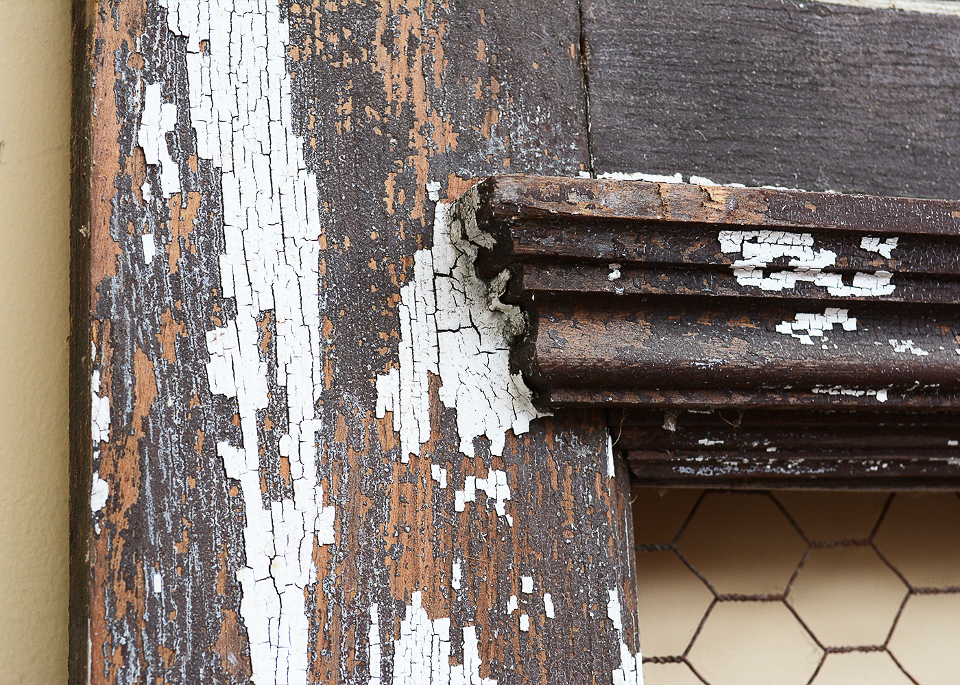 Antique Wood Door Frame with Lace Curtains