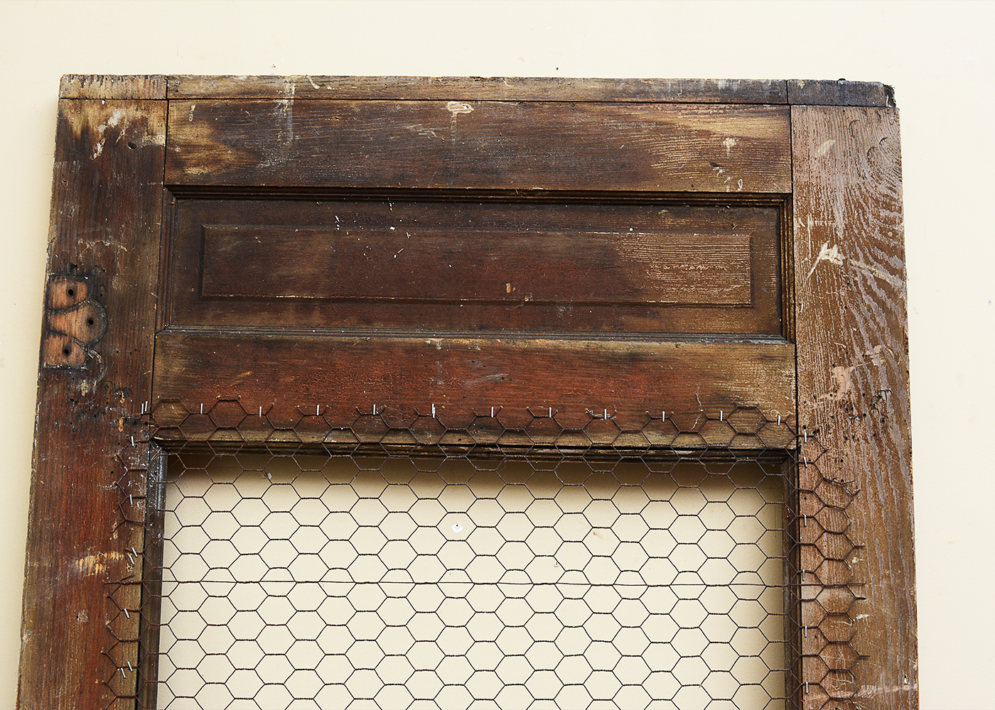 Antique Wood Door Frame with Lace Curtains