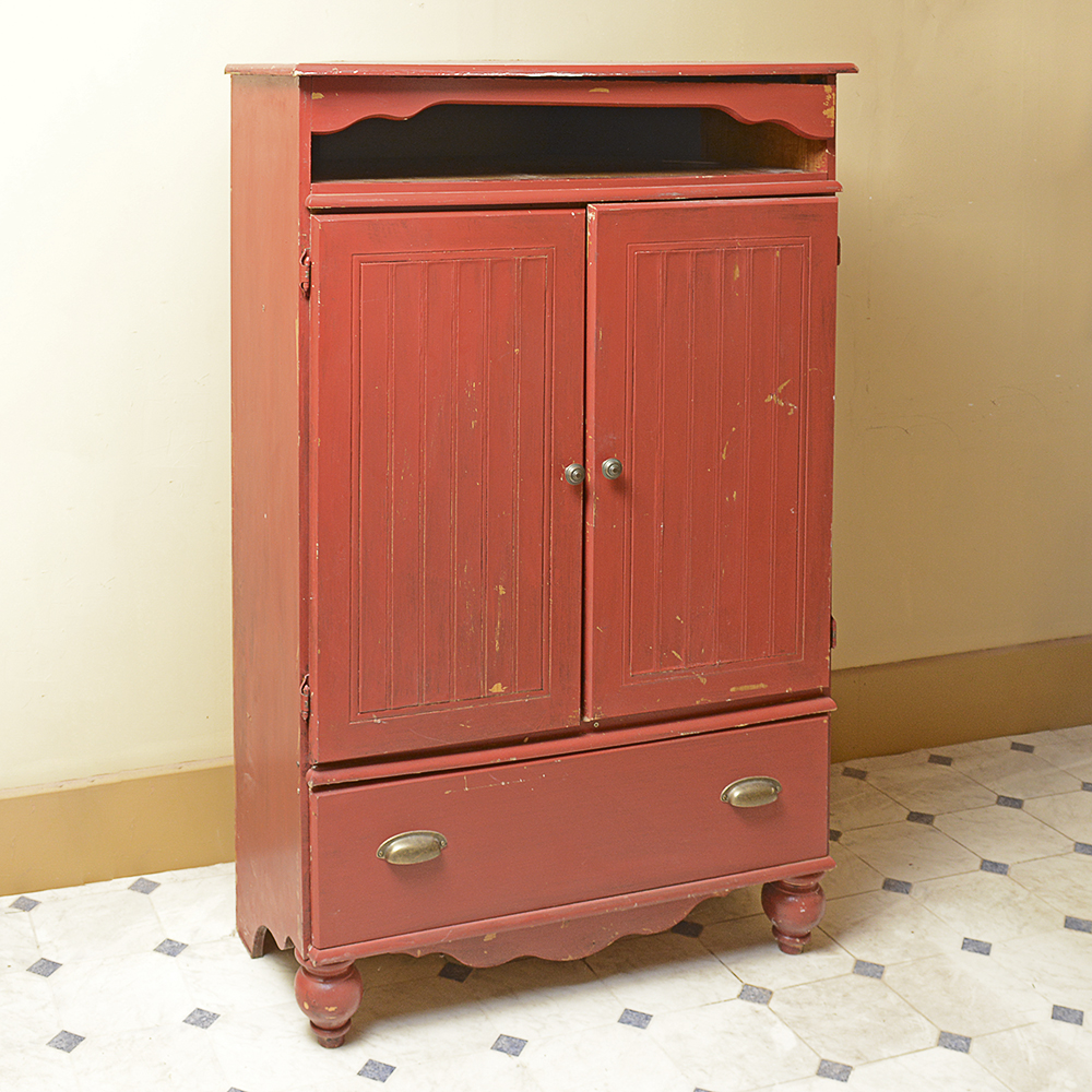 Red-Painted Country-Style Entertainment Cabinet