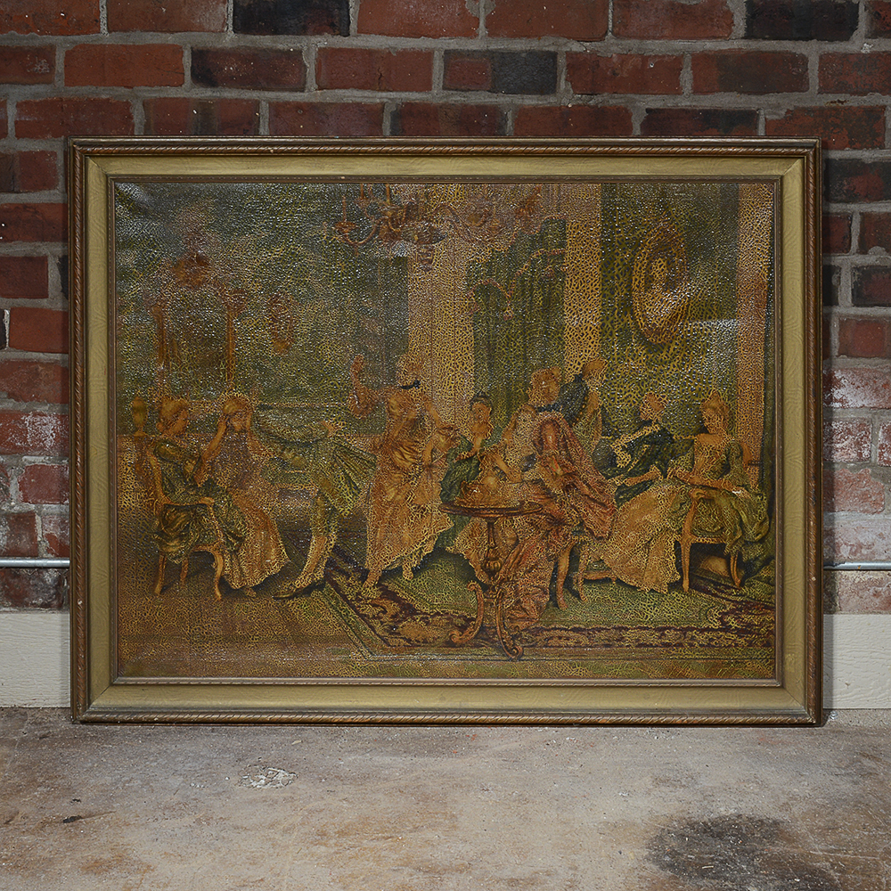 Offset Lithograph on Canvas After an 18th Century Genre Scene