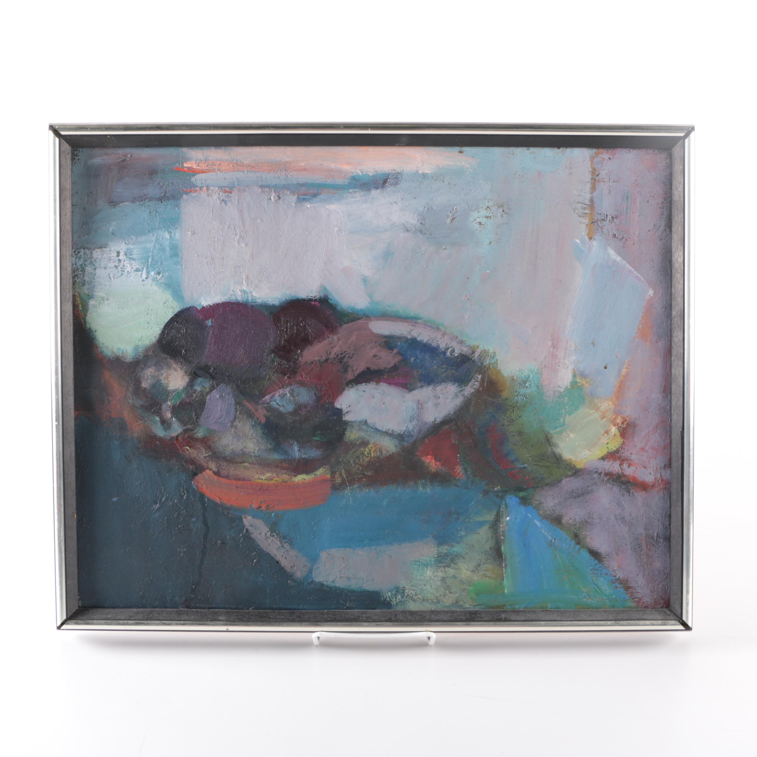 Abstract Oil Painting on Canvas Attributed to Lola Breidbart