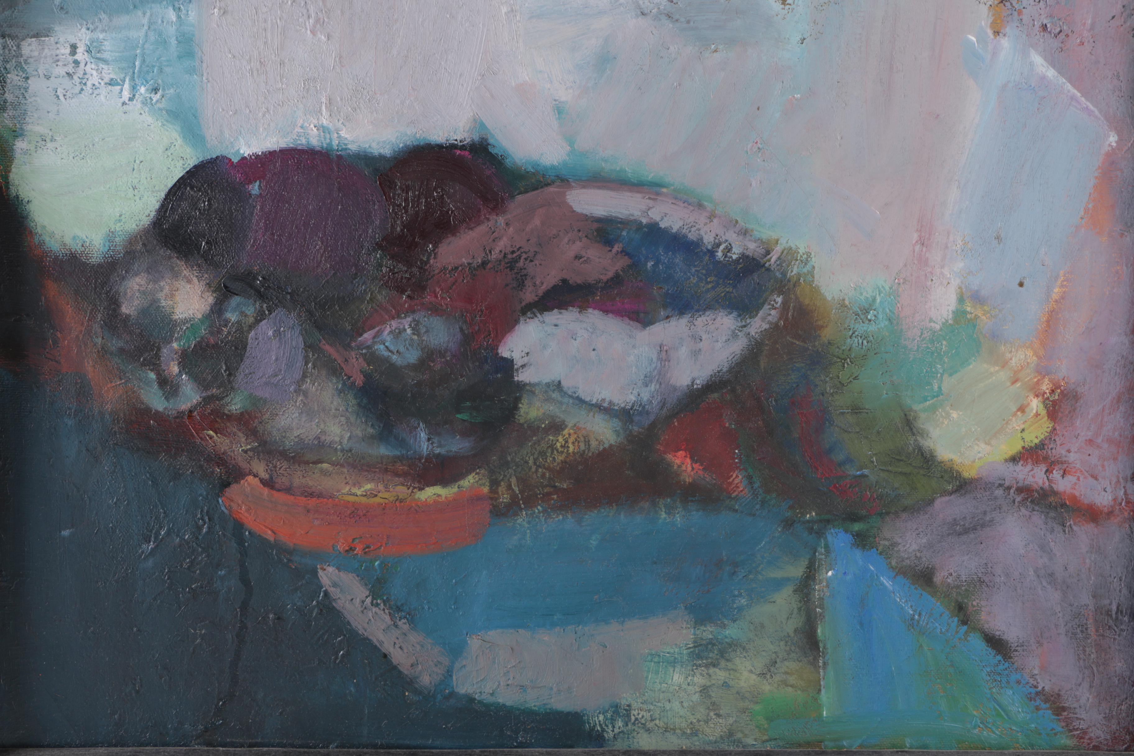 Abstract Oil Painting on Canvas Attributed to Lola Breidbart