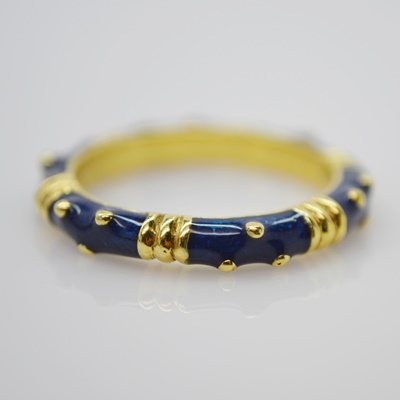 Hidalgo 18K Yellow Gold Paillonné Blue Enamel Ring
