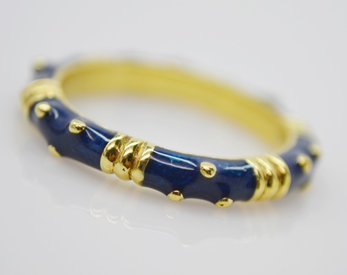 Hidalgo 18K Yellow Gold Paillonné Blue Enamel Ring
