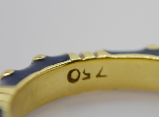 Hidalgo 18K Yellow Gold Paillonné Blue Enamel Ring