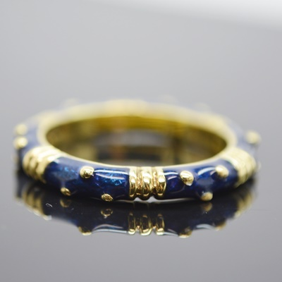 Hidalgo 18K Yellow Gold Paillonné Blue Enamel Ring