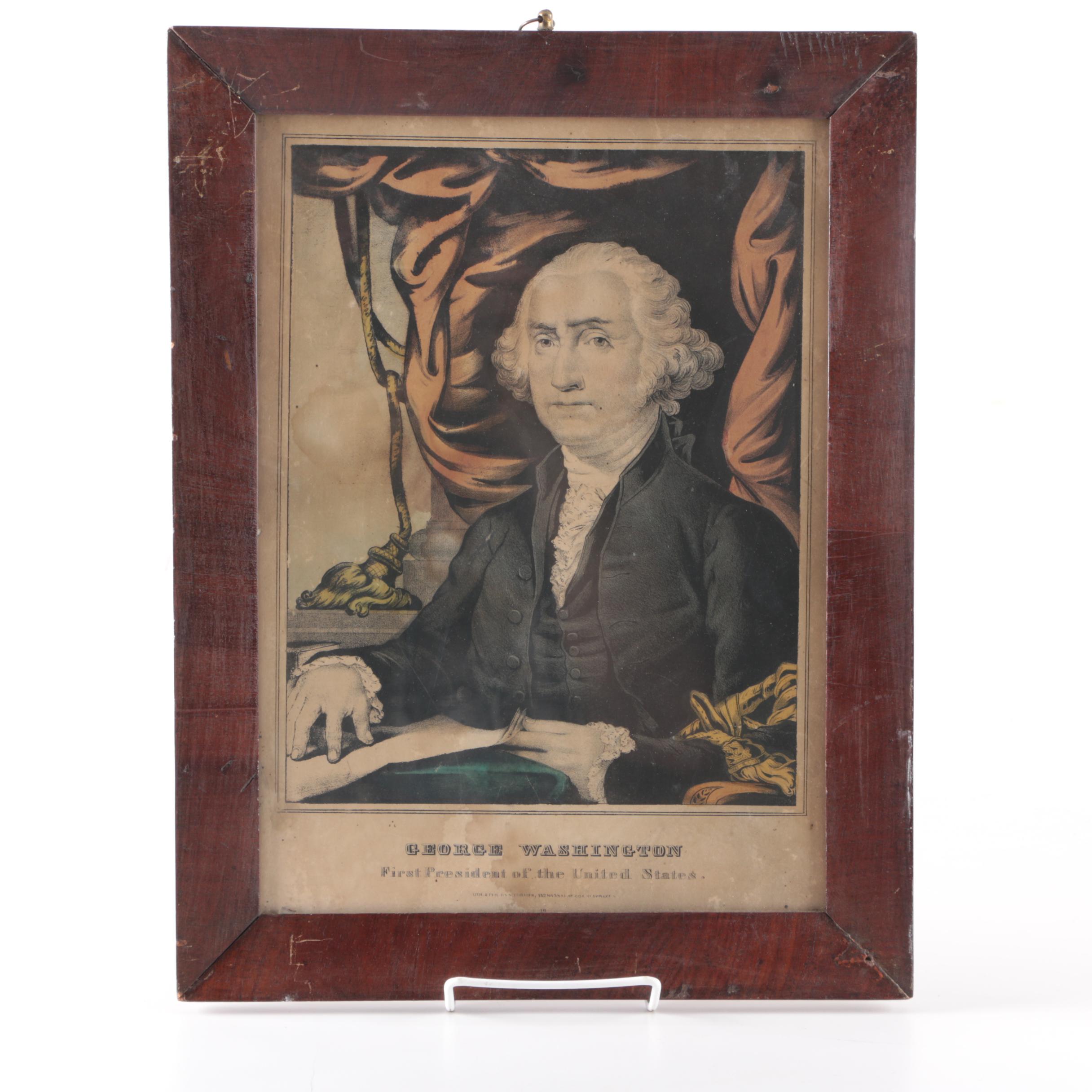 Nathaniel Currier Lithograph with Pochoir "George Washington"
