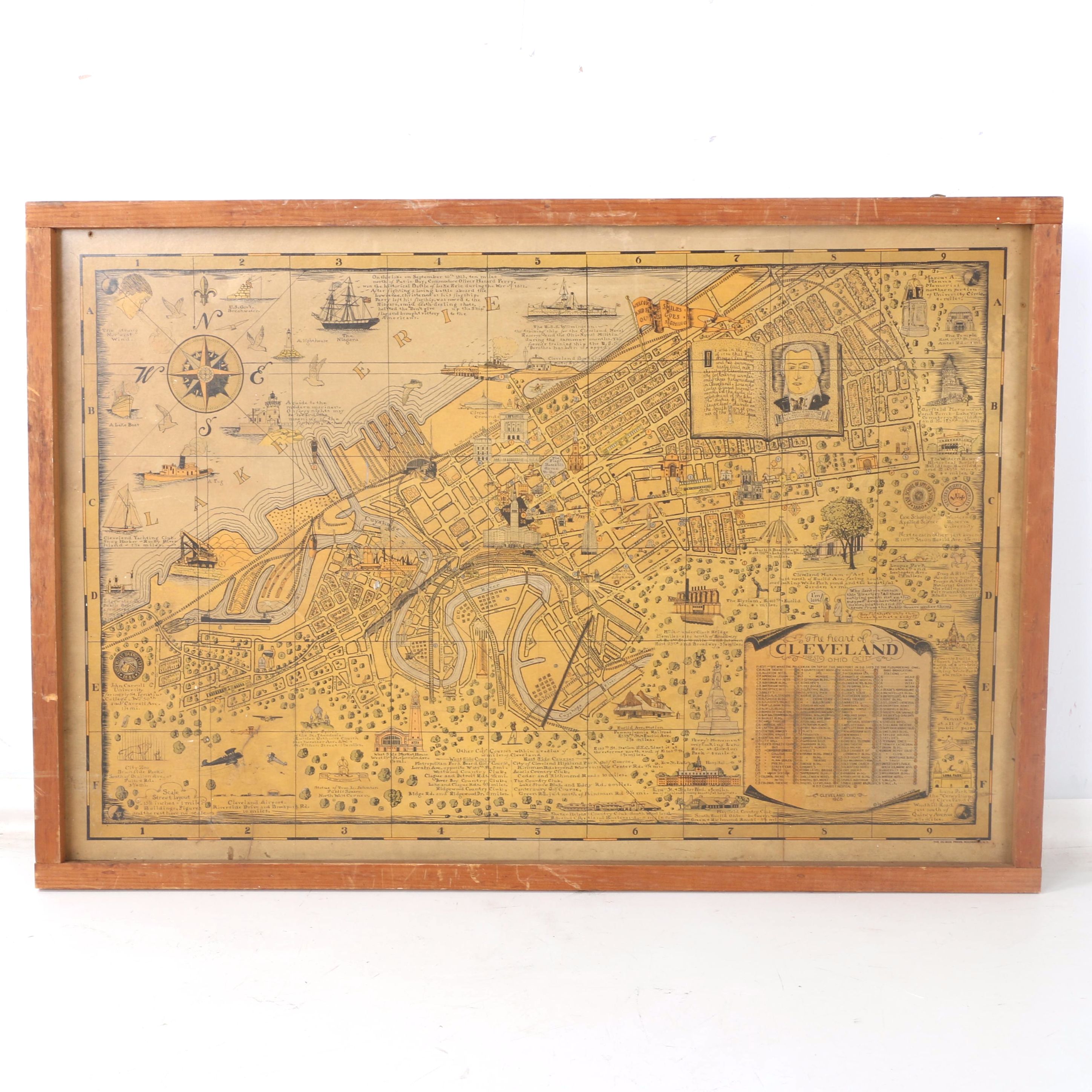 Arthur B. Suchy 1928 Lithograph Map "The Heart of Cleveland, Ohio, Forest City"