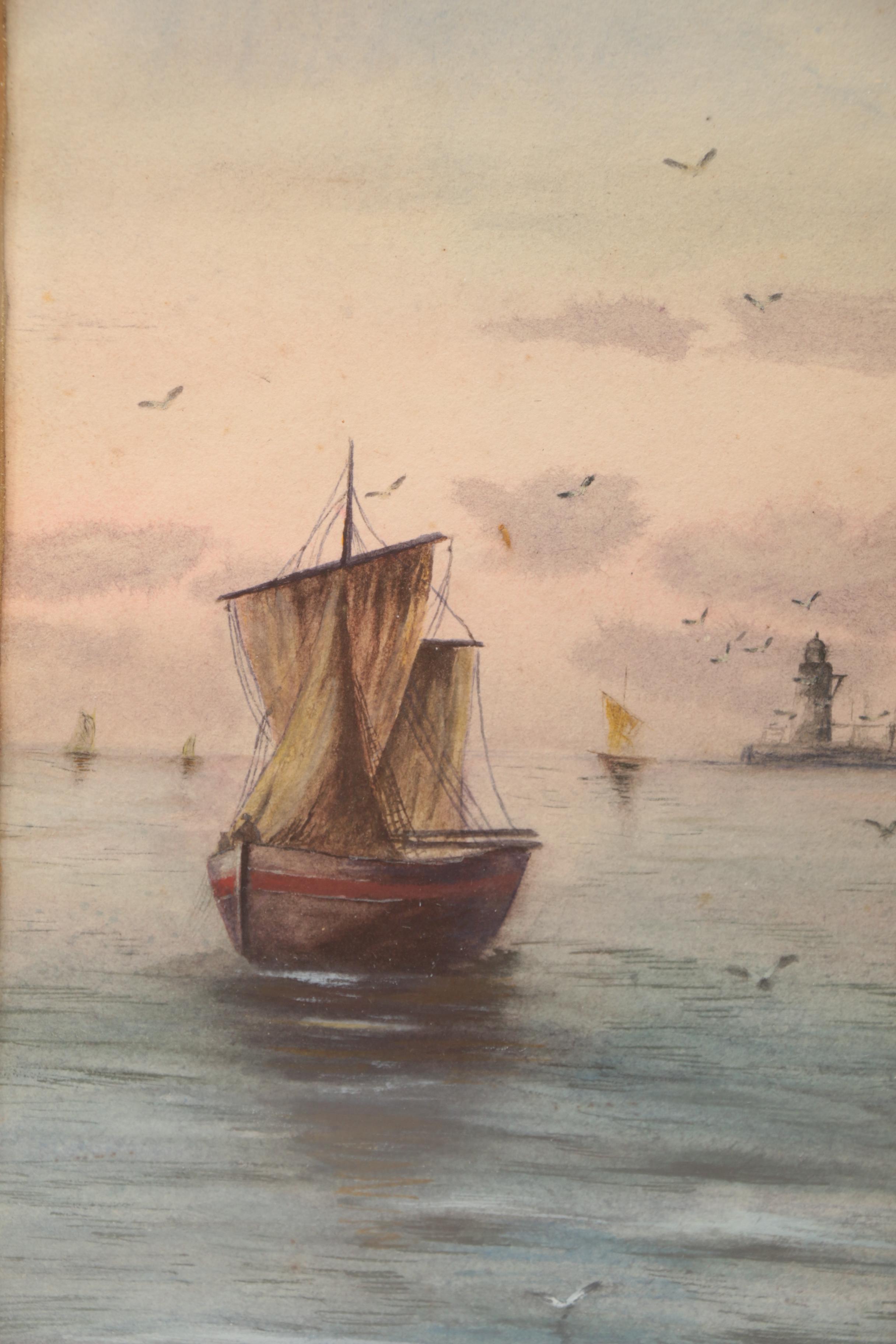 Fay Burrows Watercolor on Paper of Maritime Landscape