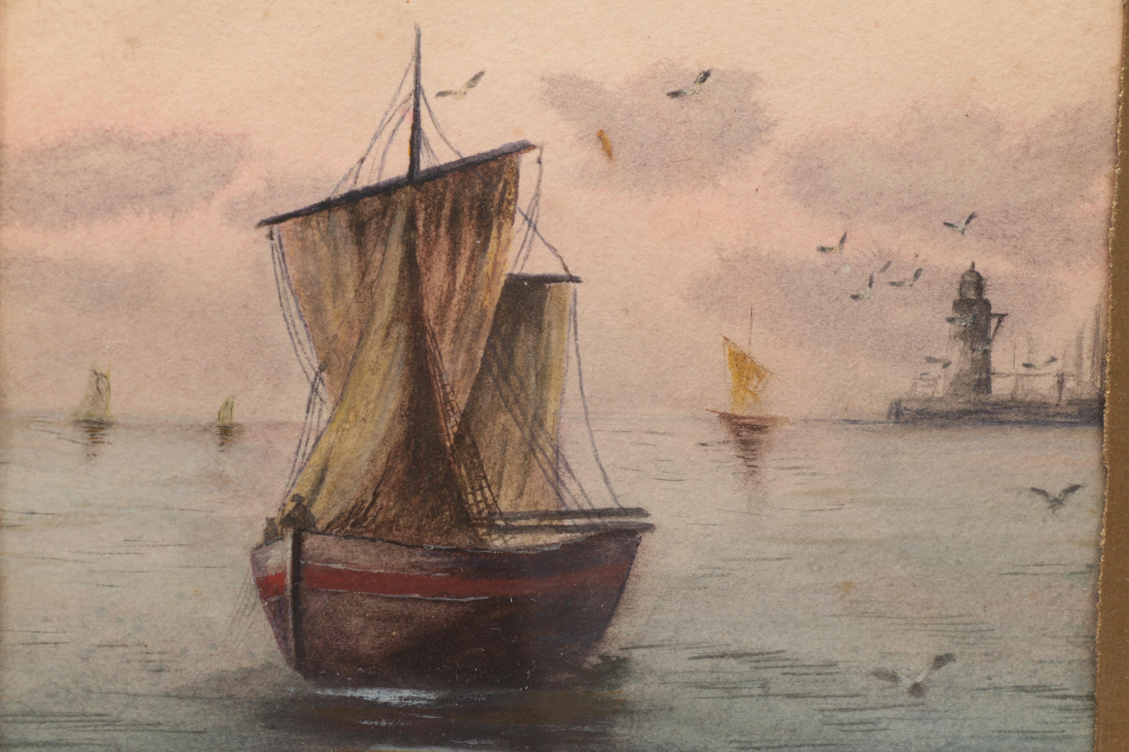 Fay Burrows Watercolor on Paper of Maritime Landscape