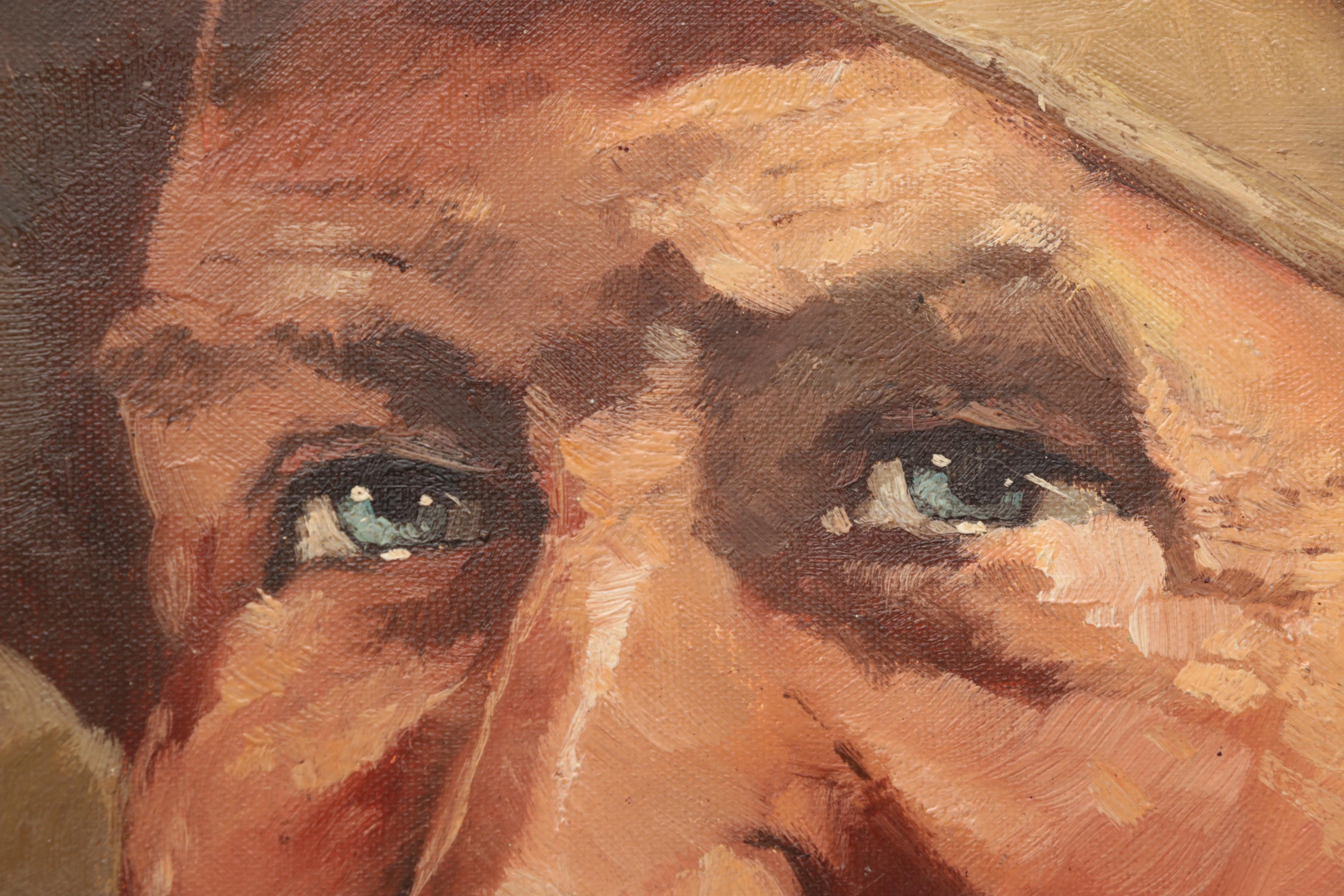 Luis Goll Oil on Canvas Portrait of Bearded Man Smoking a Pipe