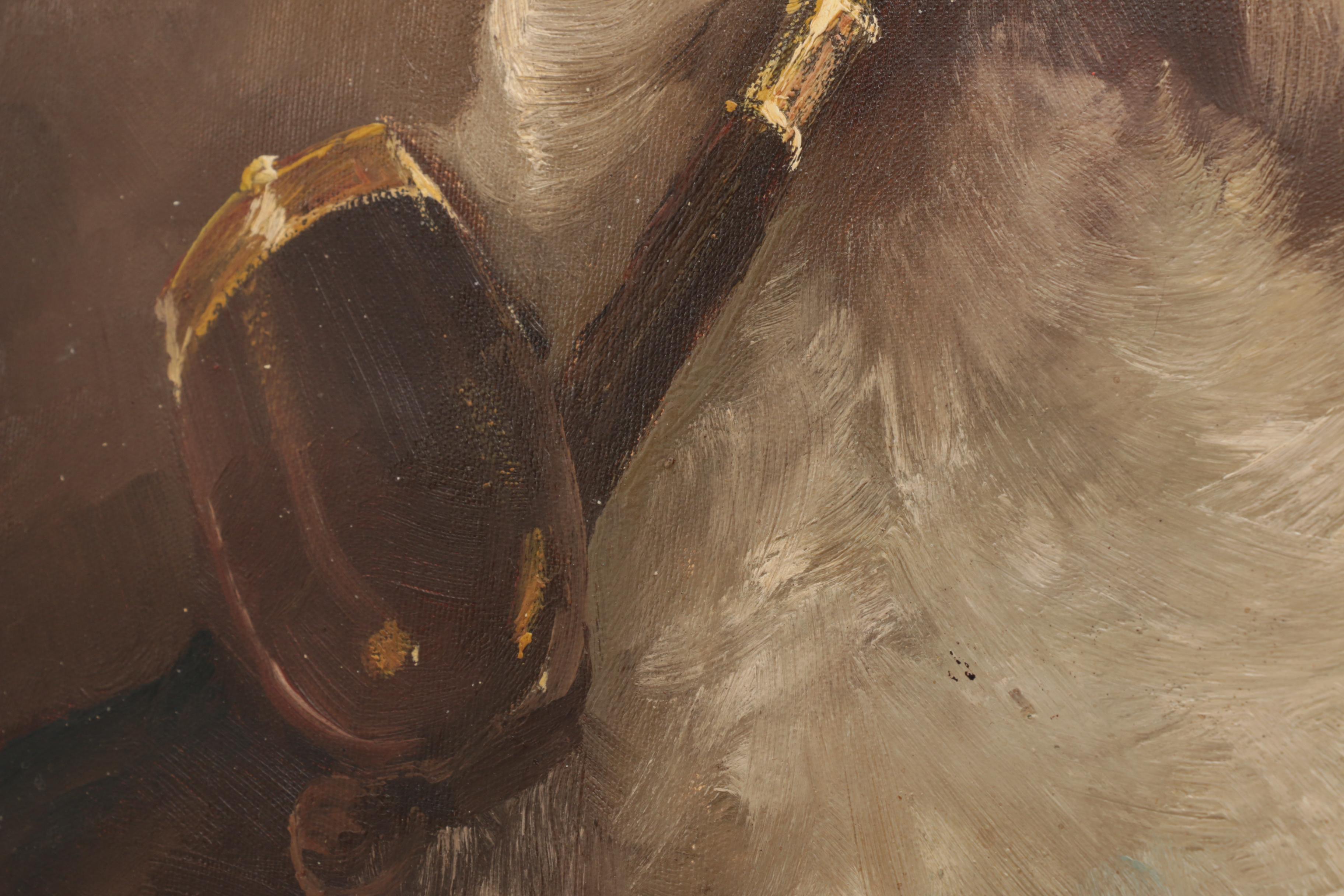 Luis Goll Oil on Canvas Portrait of Bearded Man Smoking a Pipe