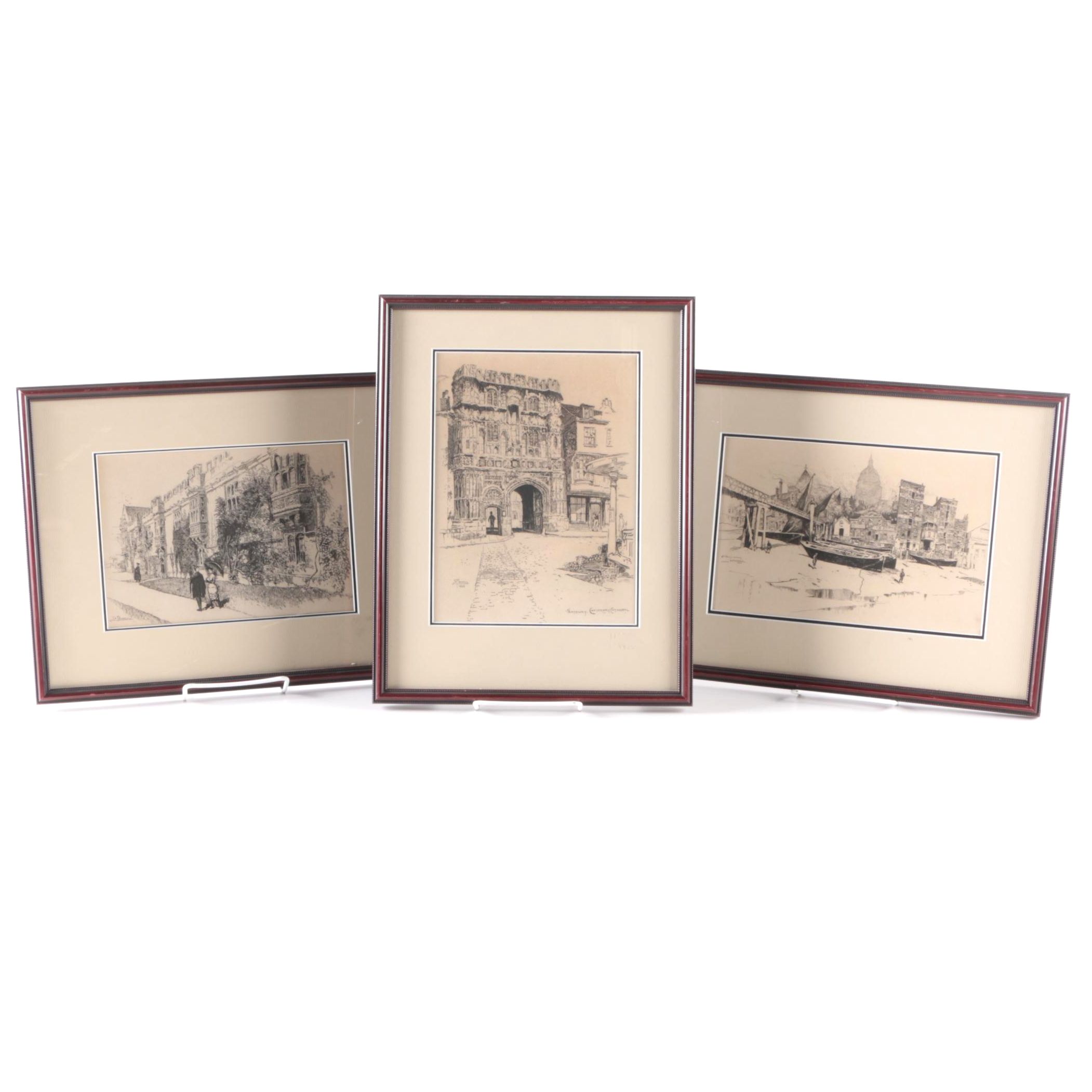 Joseph Pennell English Cityscape Etchings on Paper