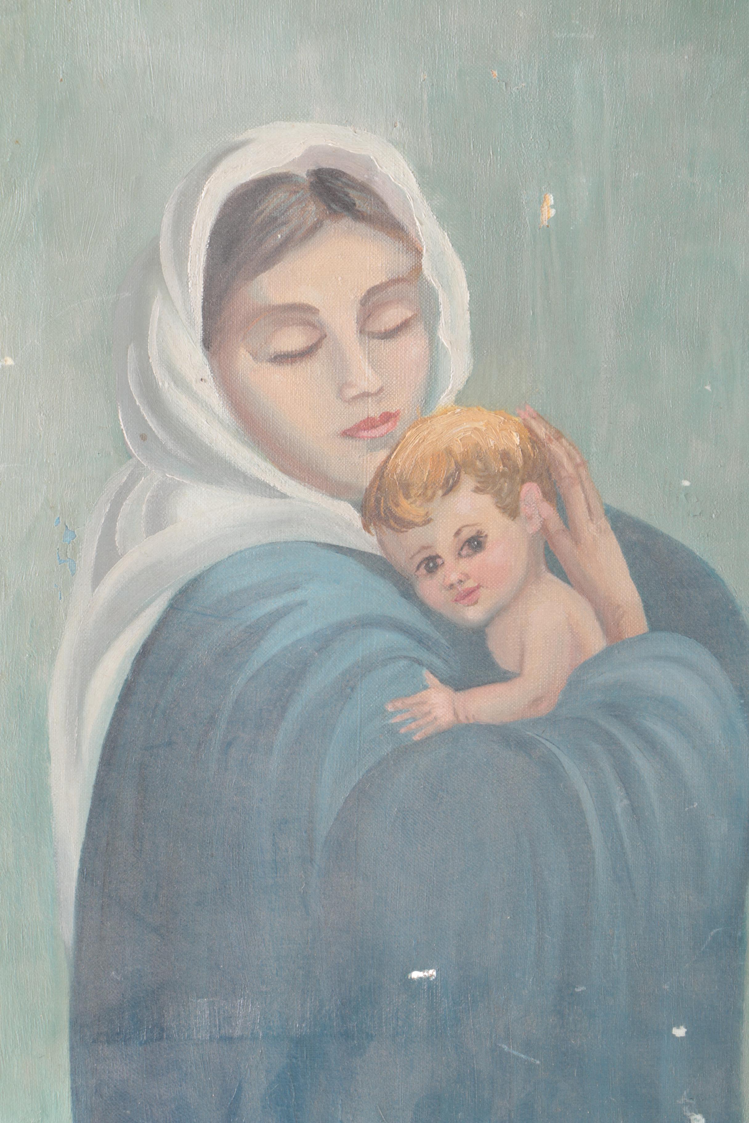 Original Oil Painting of Mother and Child