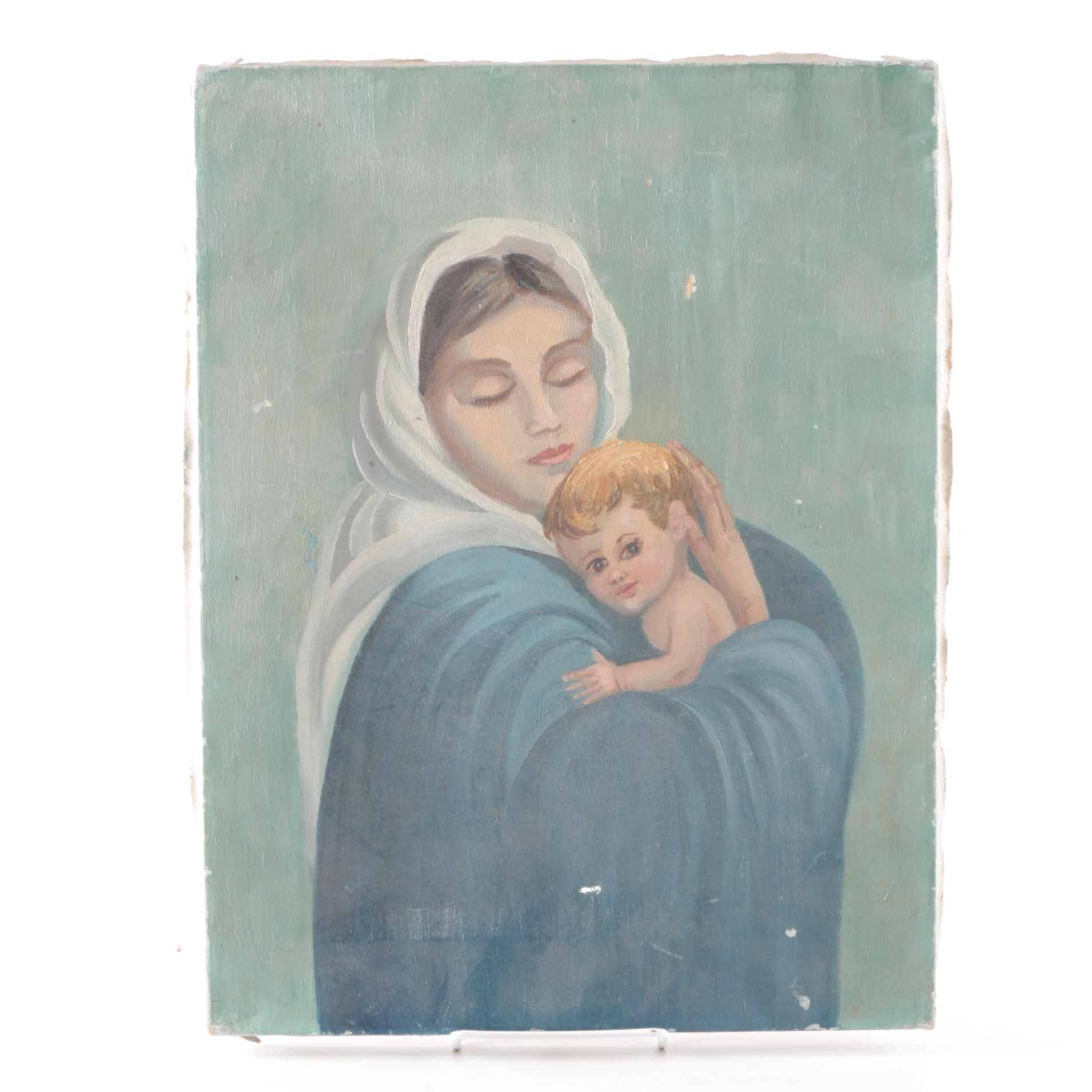 Original Oil Painting of Mother and Child