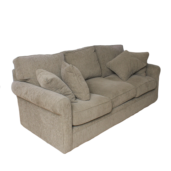 Crate & Barrel Olive Green Tweed Upholstered Sofa