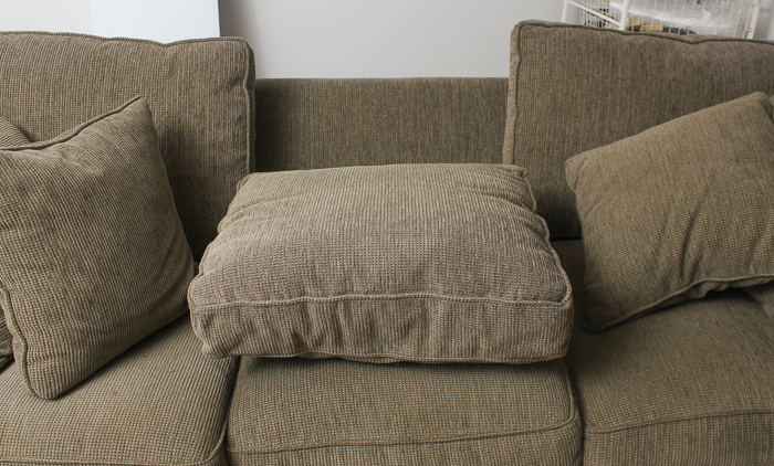 Crate & Barrel Olive Green Tweed Upholstered Sofa