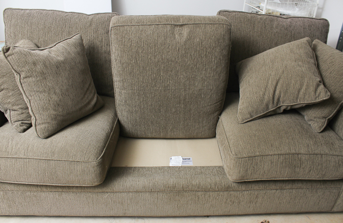 Crate & Barrel Olive Green Tweed Upholstered Sofa