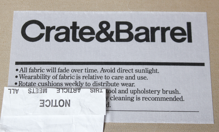 Crate & Barrel Olive Green Tweed Upholstered Sofa