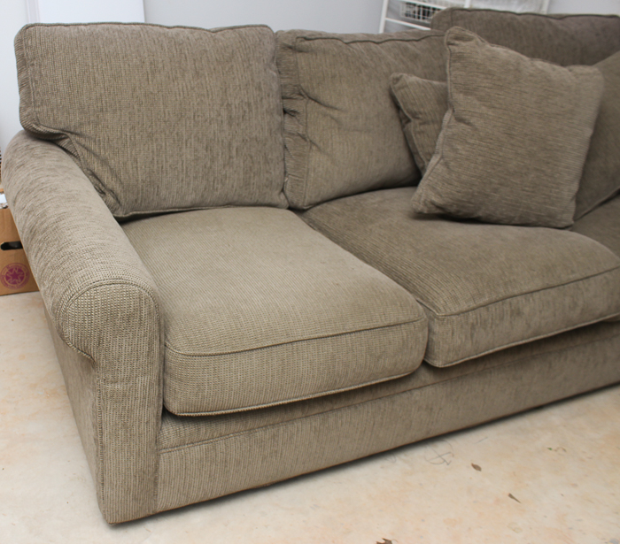 Crate & Barrel Olive Green Tweed Upholstered Sofa