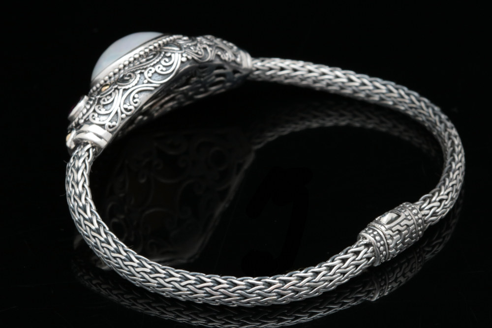 Robert Manse Sterling Silver, 18K Gold, Pearl and Rhodolite Bracelet