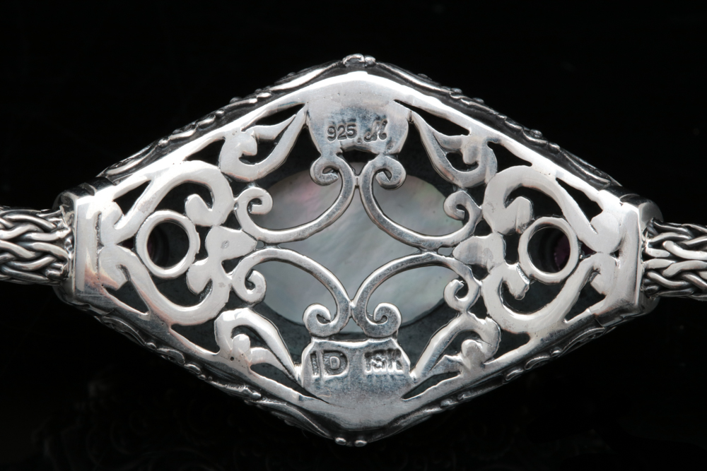 Robert Manse Sterling Silver, 18K Gold, Pearl and Rhodolite Bracelet