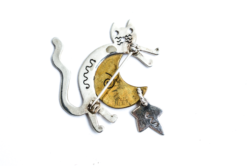 Sterling Silver and Brass Cat Themed Jewelry Set