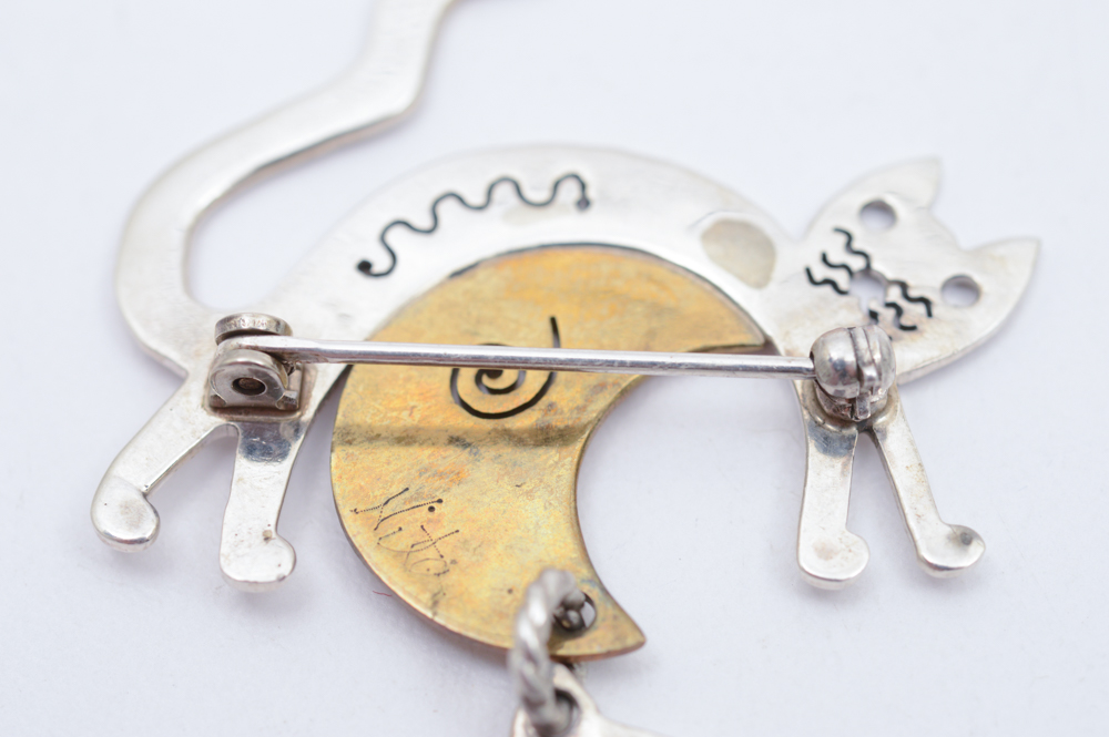 Sterling Silver and Brass Cat Themed Jewelry Set