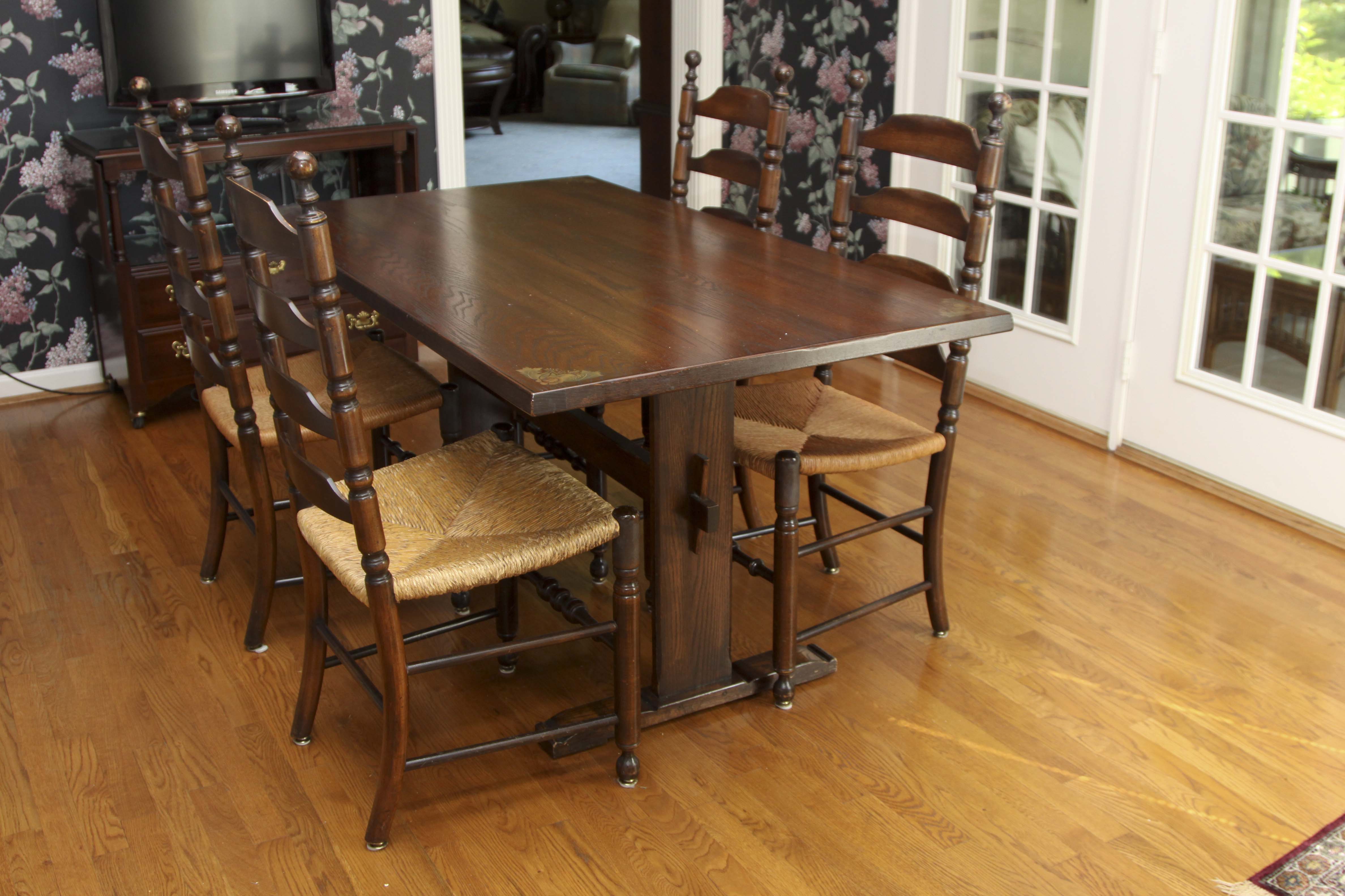Vintage Trestle Table and Four Ladderback Chairs.
