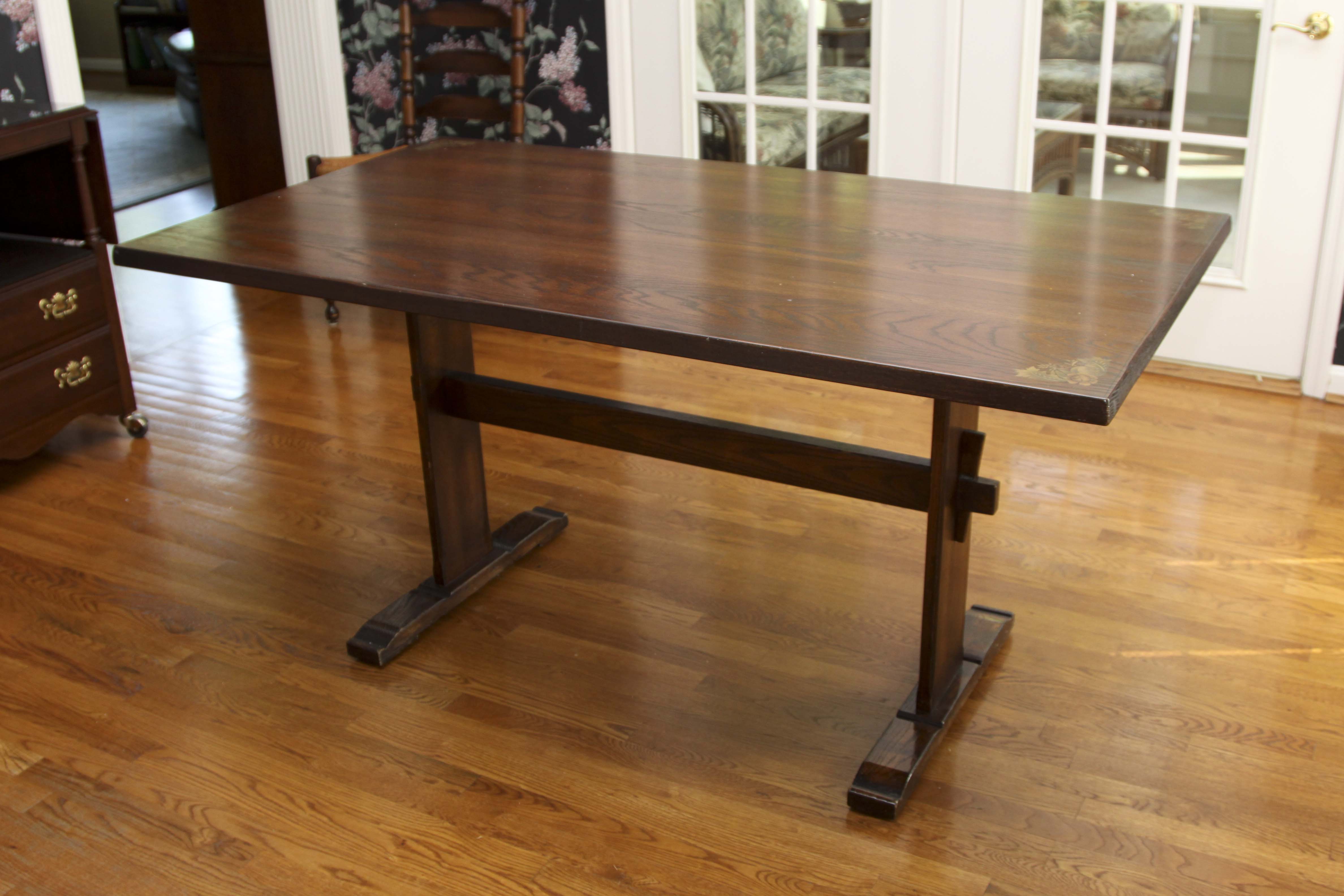 Vintage Trestle Table and Four Ladderback Chairs.