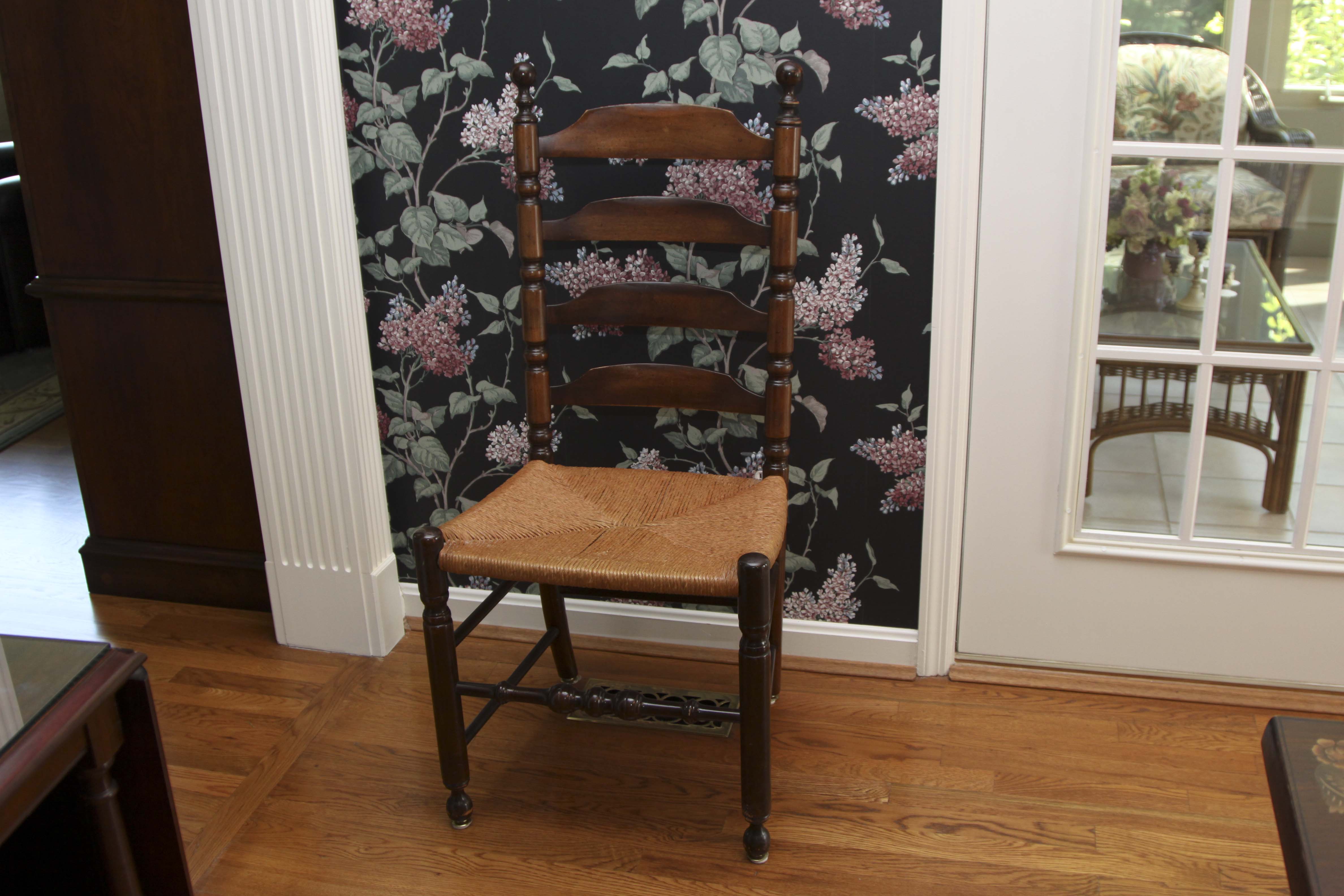 Vintage Trestle Table and Four Ladderback Chairs.