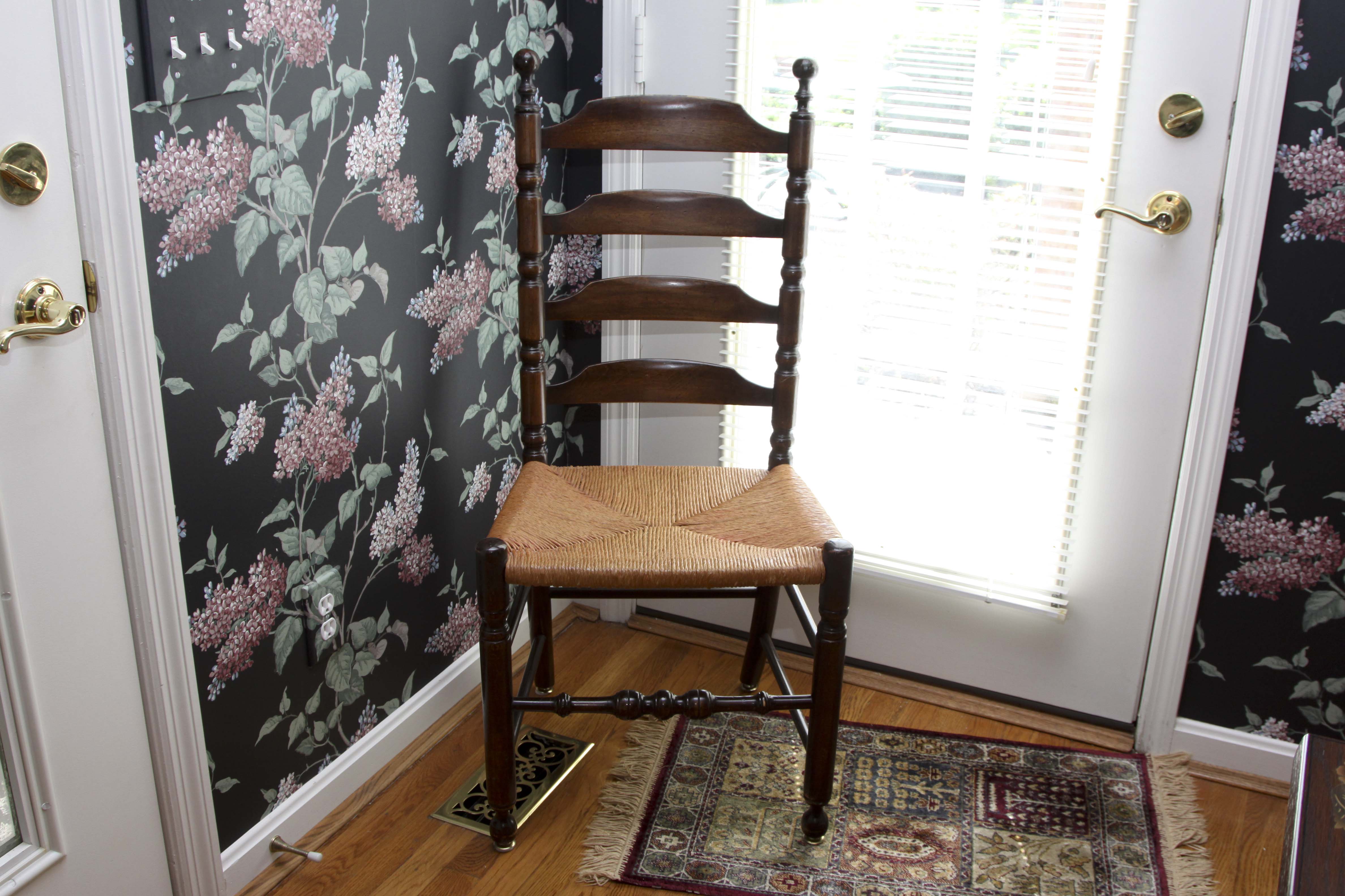 Vintage Trestle Table and Four Ladderback Chairs.