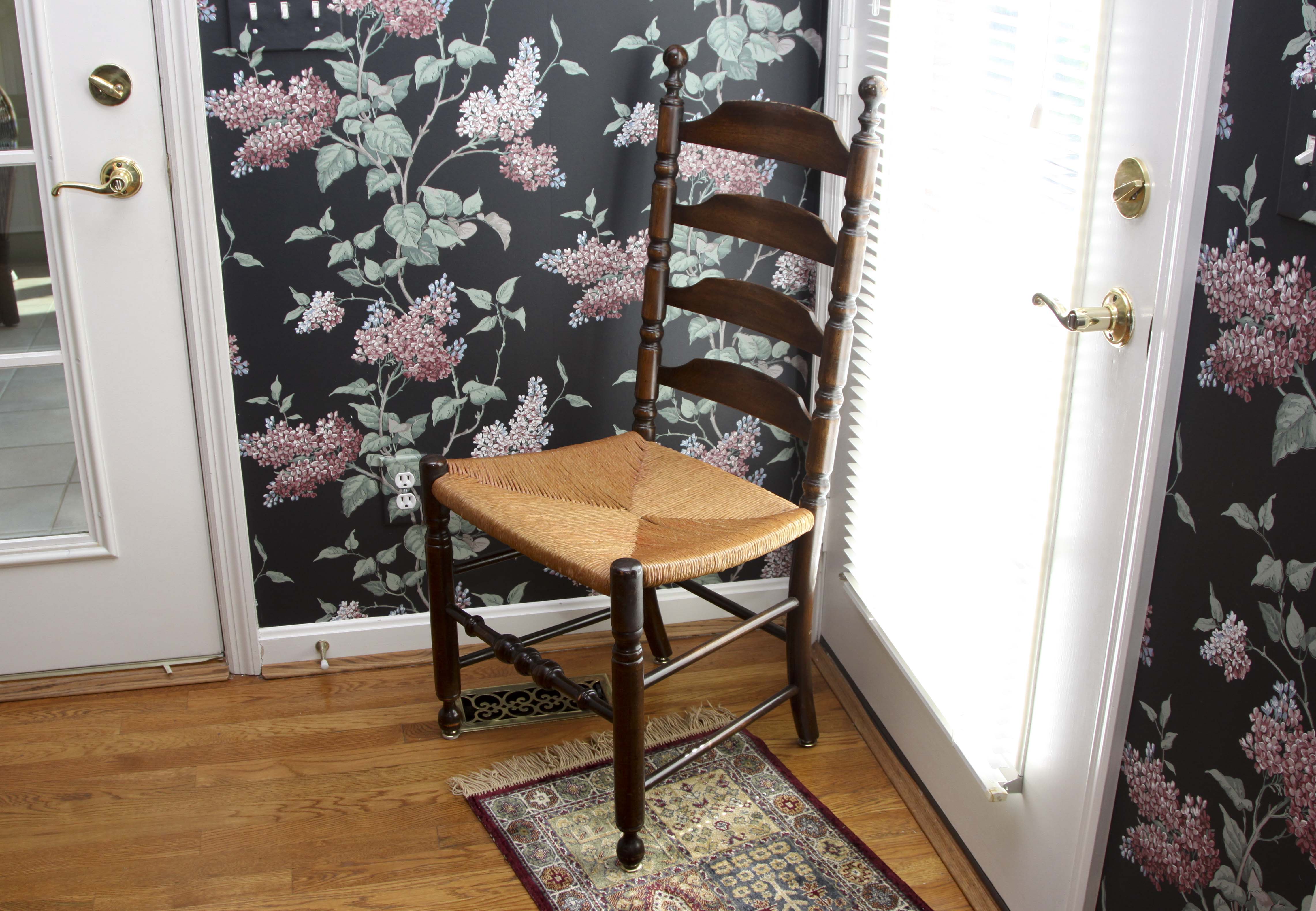 Vintage Trestle Table and Four Ladderback Chairs.