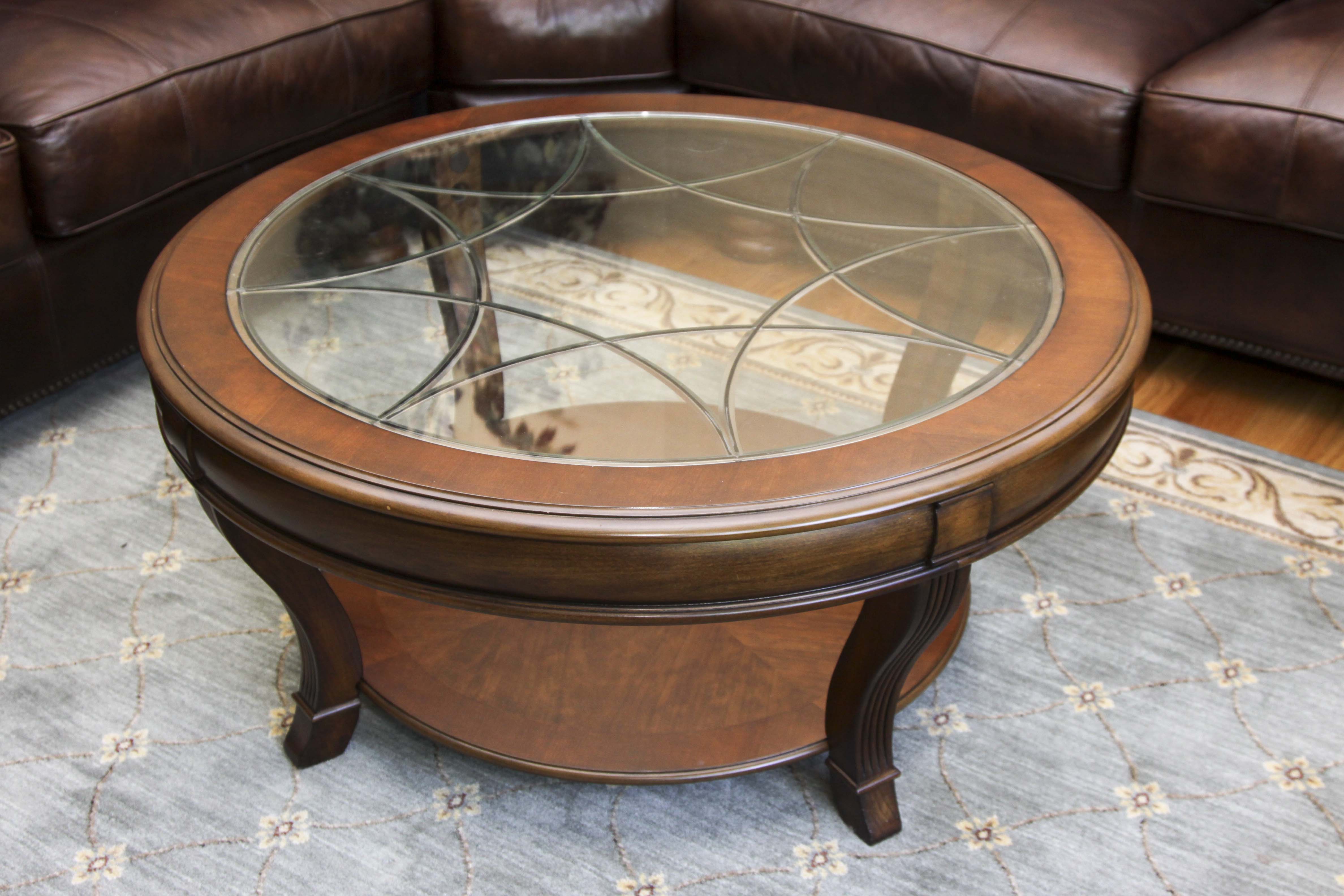 Round Beveled Glass Top Coffee Table