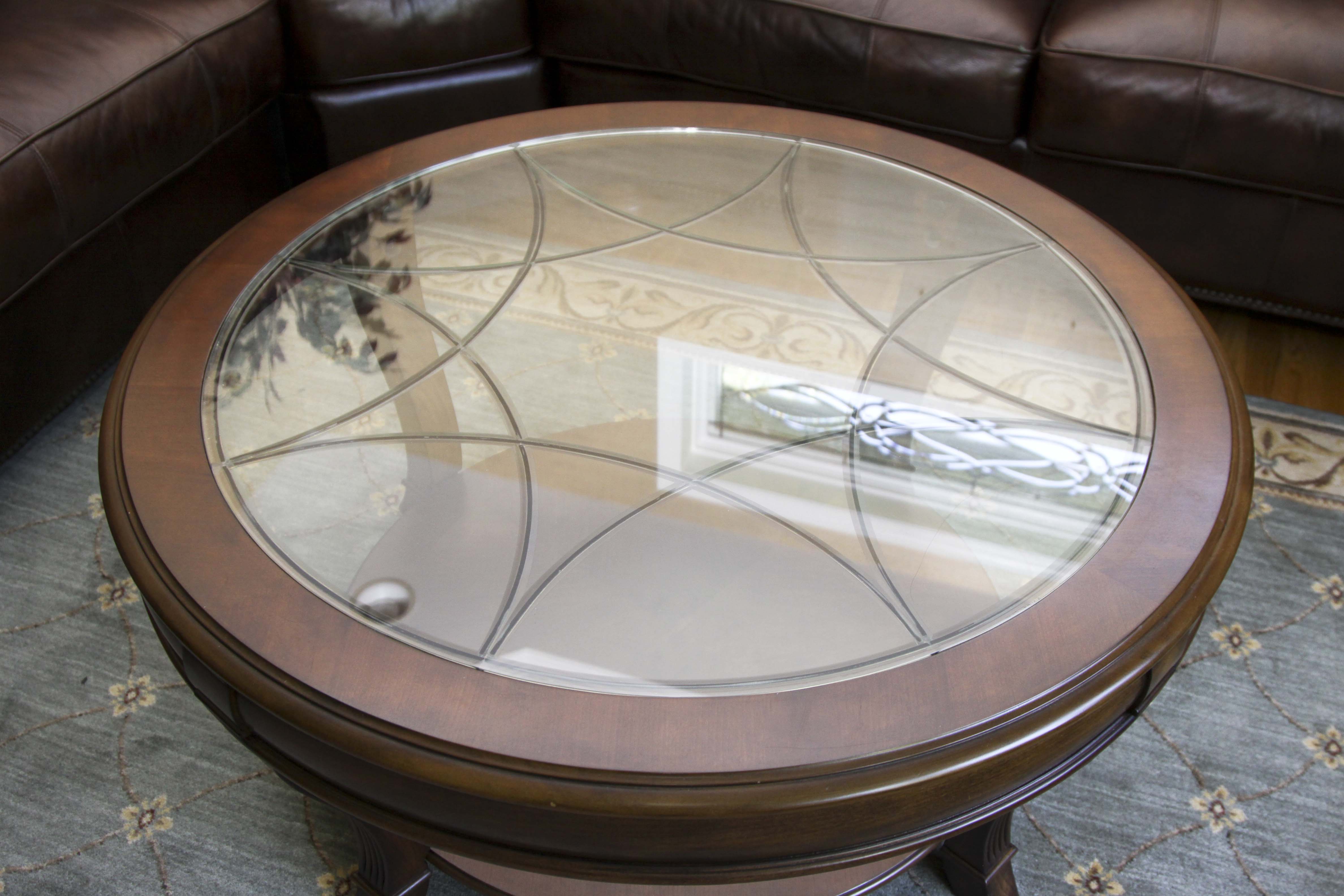 Round Beveled Glass Top Coffee Table