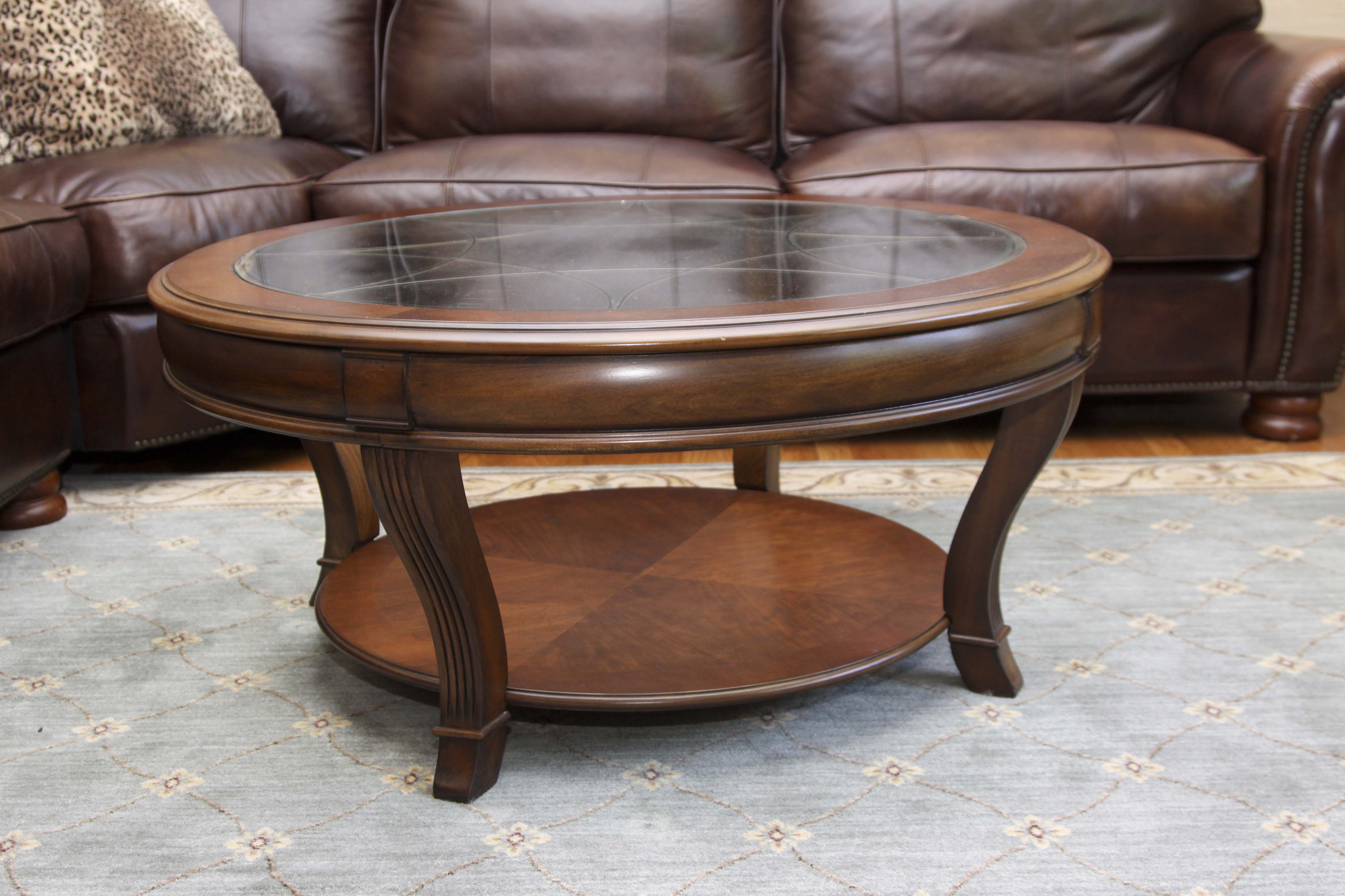 Round Beveled Glass Top Coffee Table