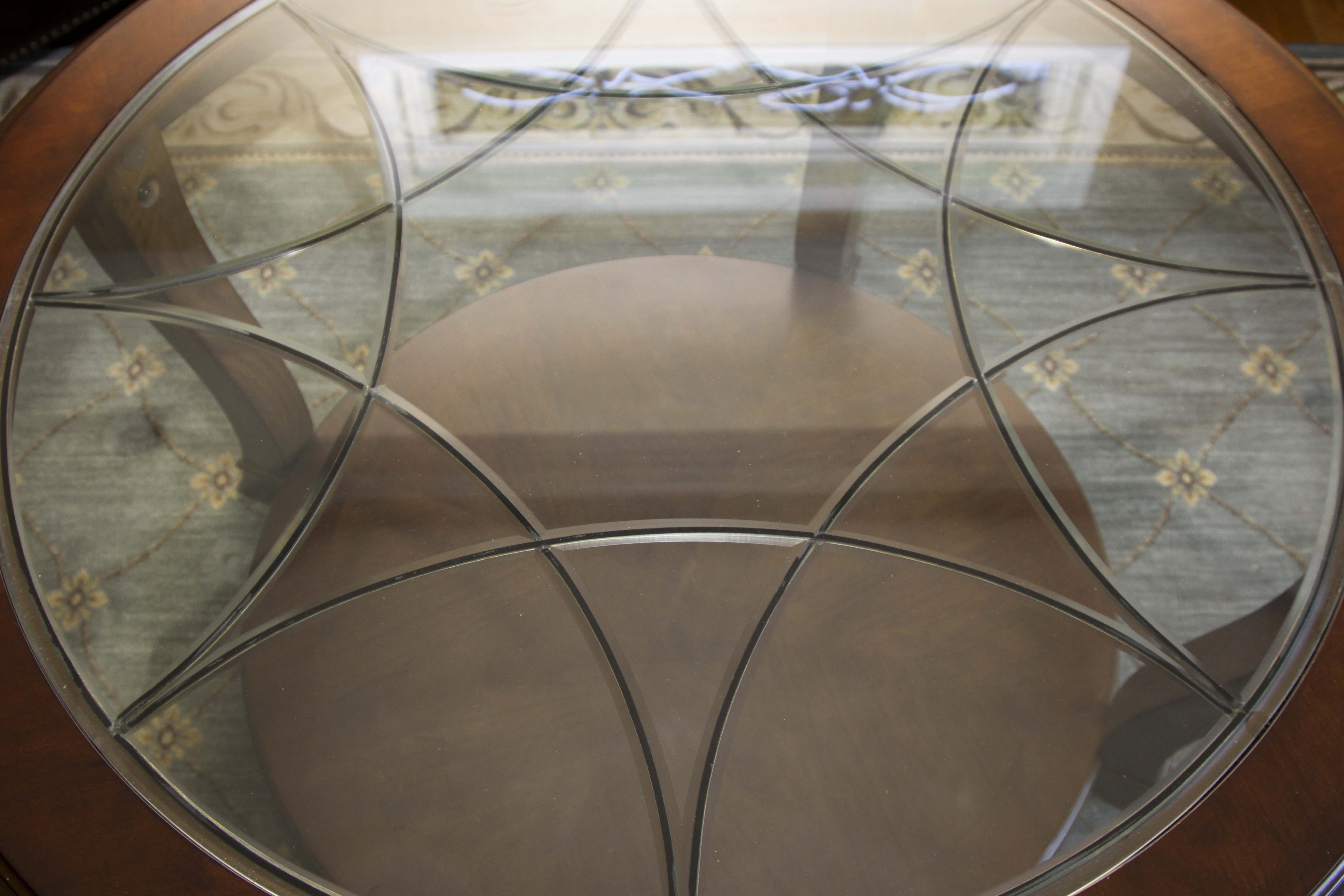 Round Beveled Glass Top Coffee Table