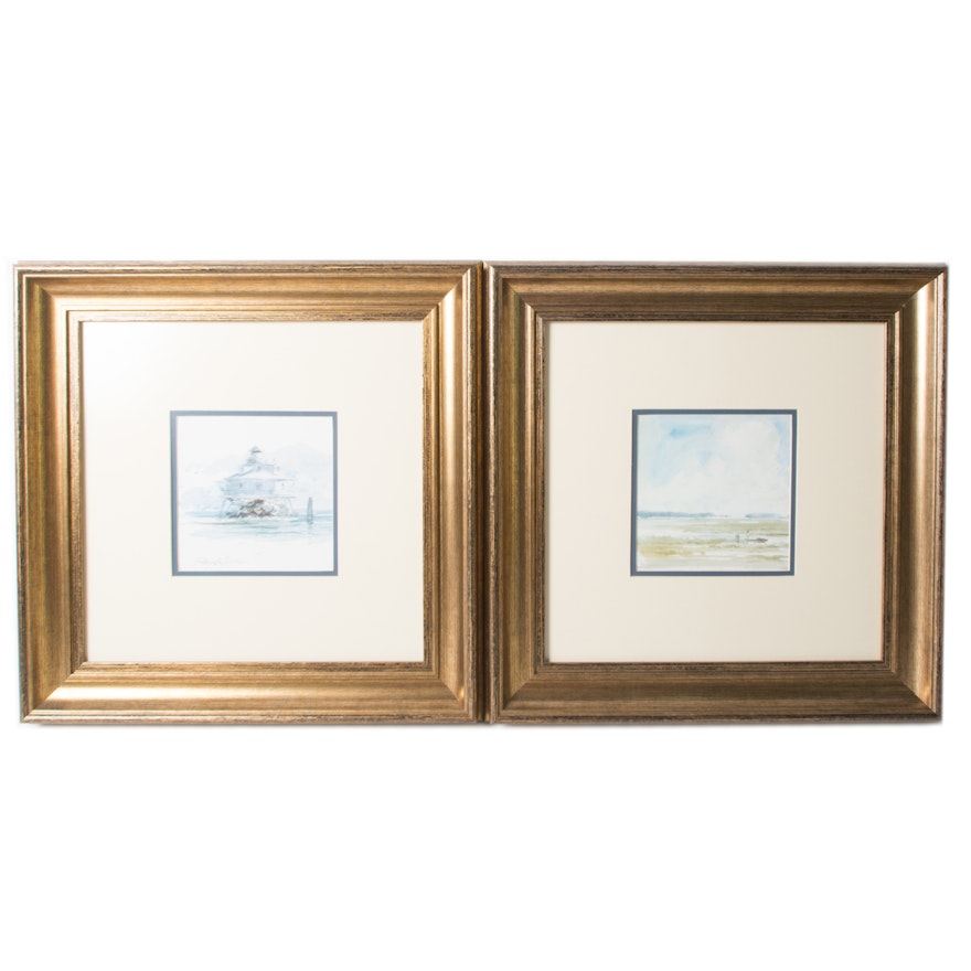 Pair of Framed Ocean Landscape Offset Lithographs