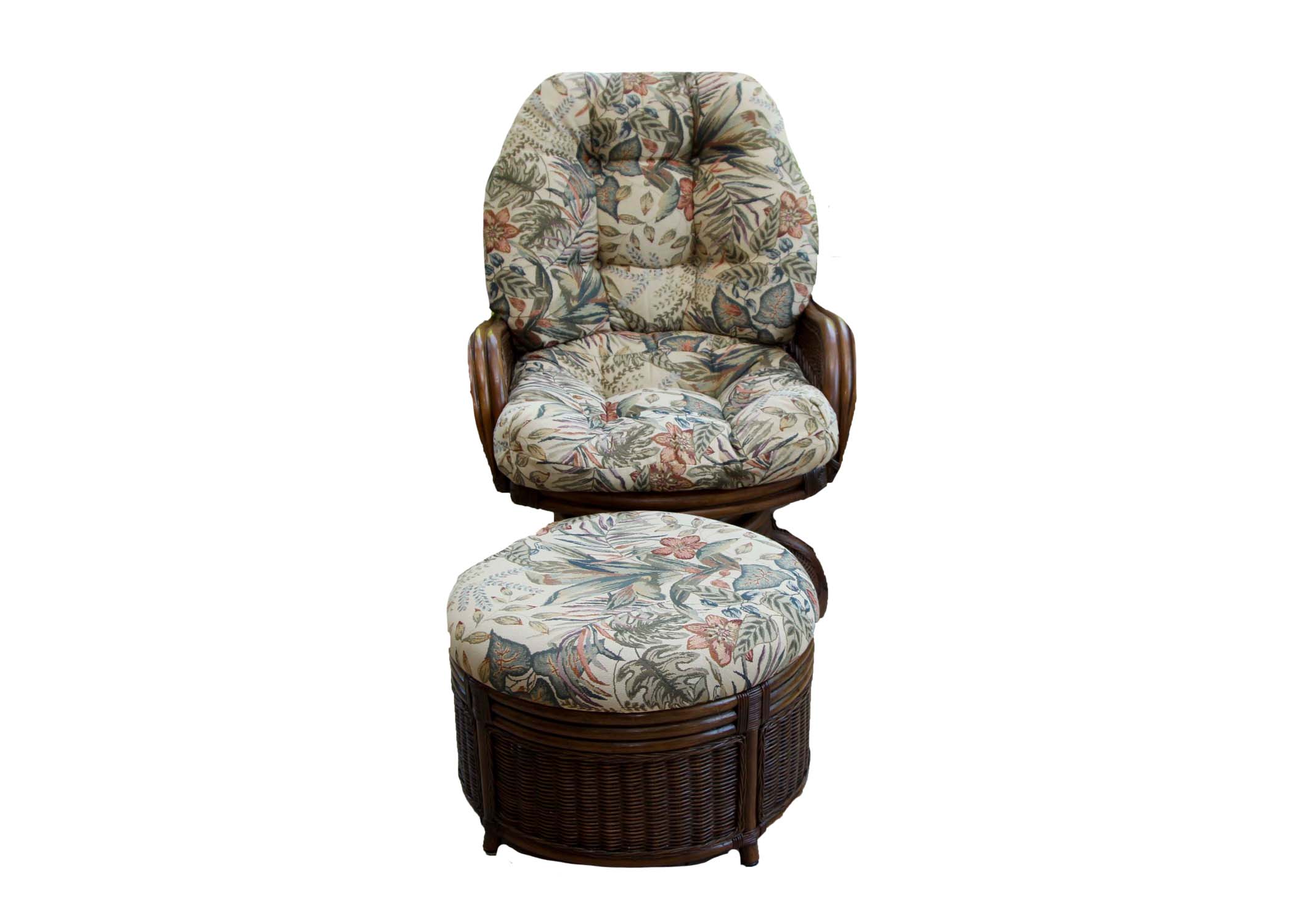 Wicker Swivel Arm Chair with Ottoman
