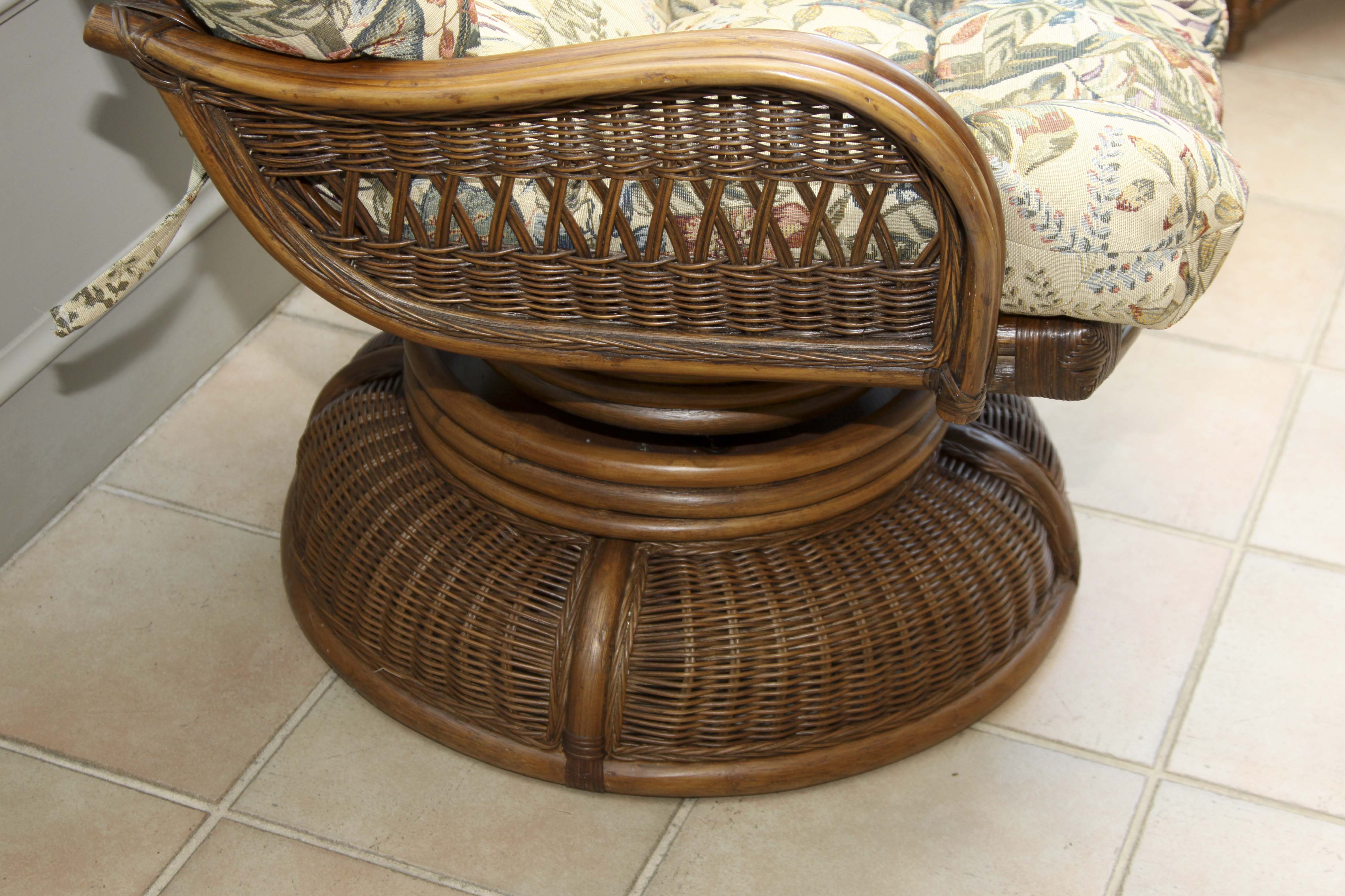 Wicker Swivel Arm Chair with Ottoman