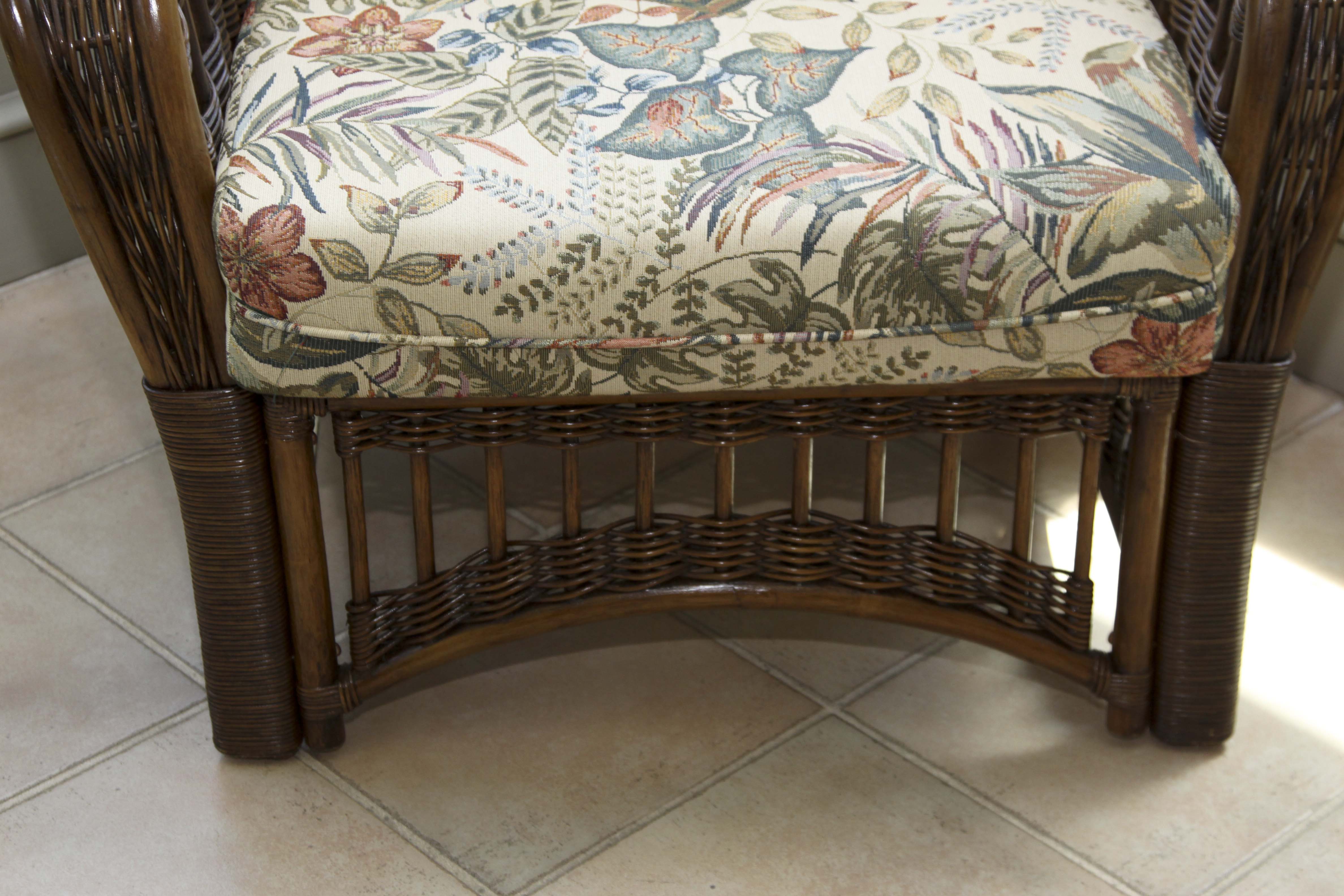 Wicker Arm Chair and Glass Top Side Table