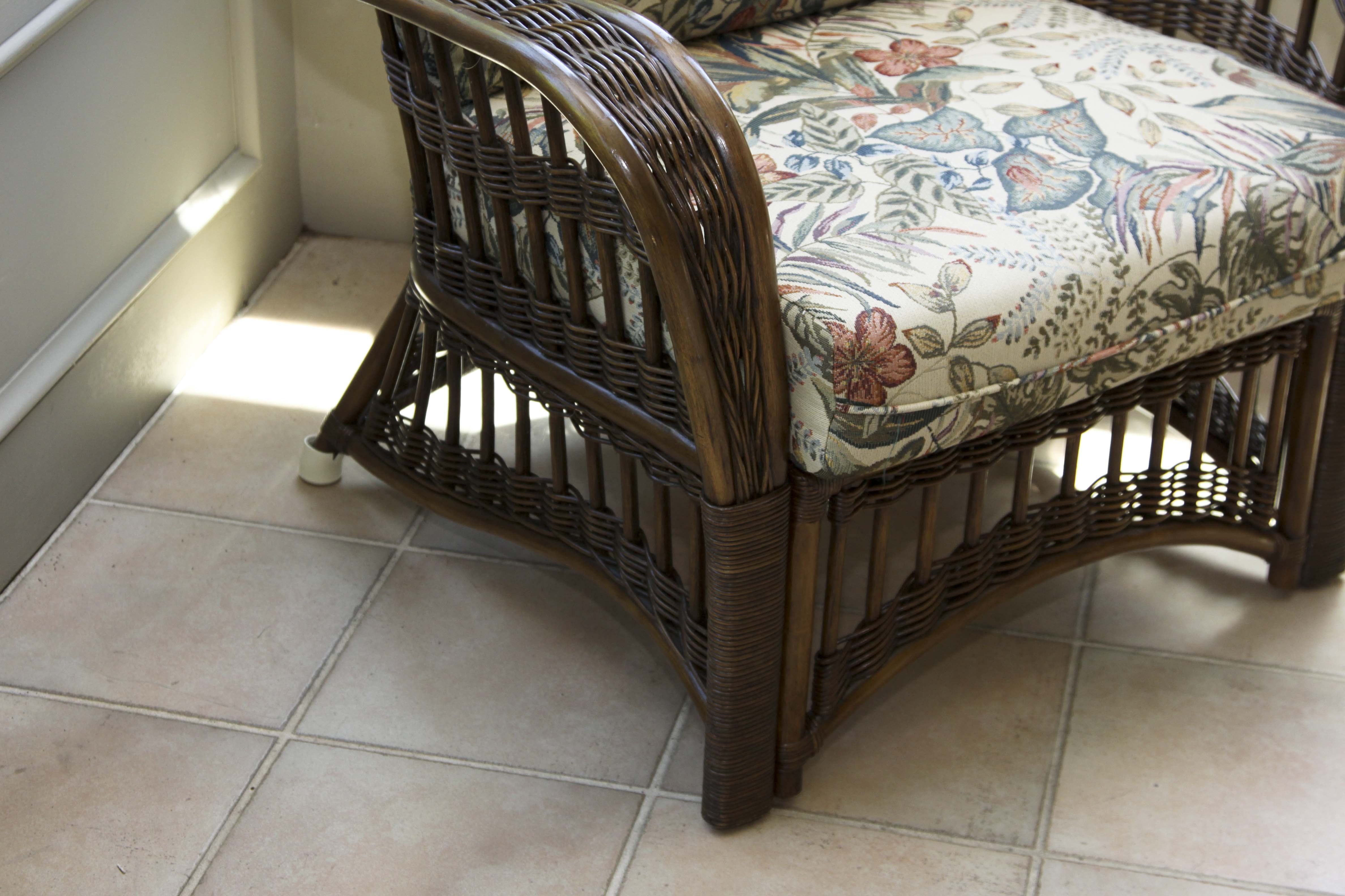 Wicker Arm Chair and Glass Top Side Table