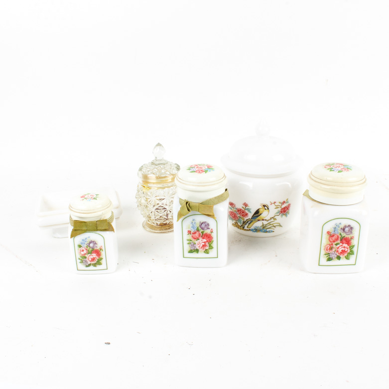 Collection of Glass Vanity Jars  Including Avon