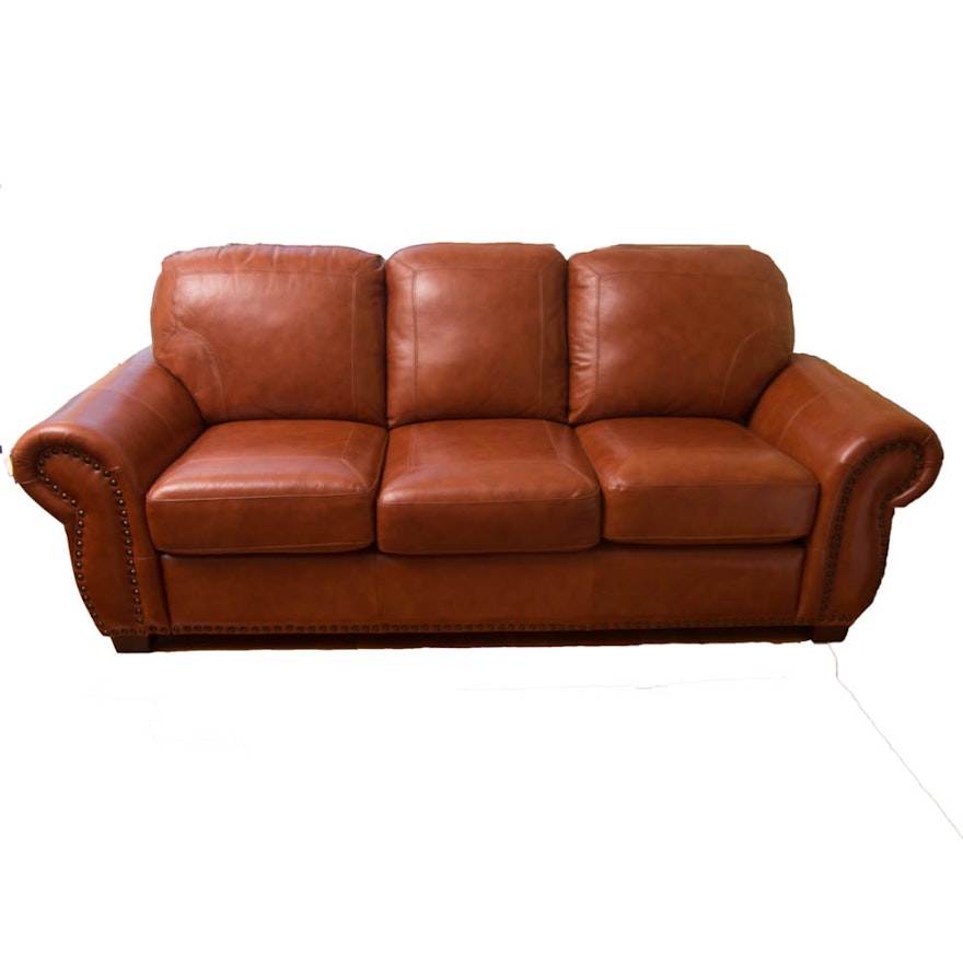 Brown Leather-Upholstered Sofa